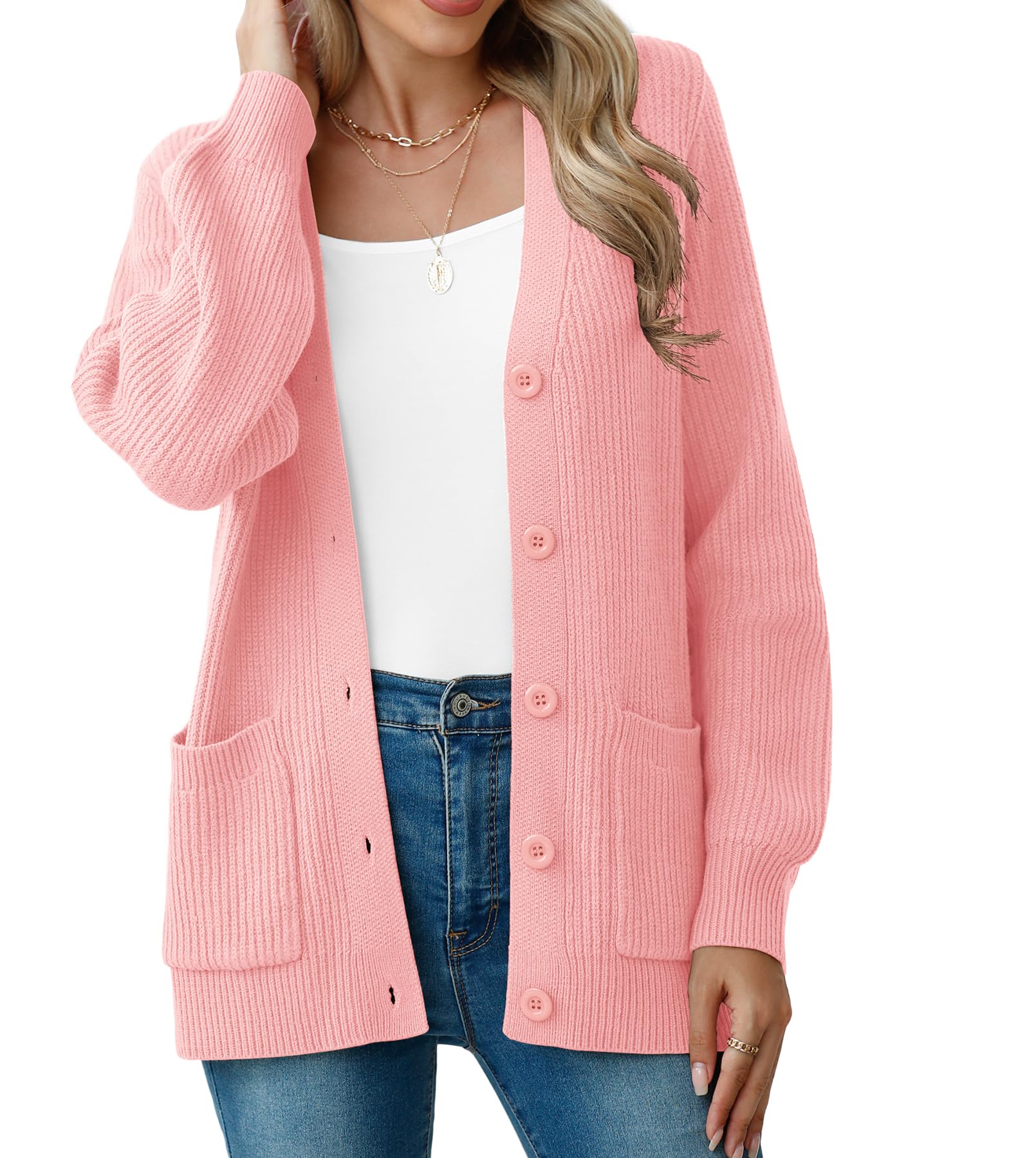 VIISHOW Women Chunky Knit Cardigan Sweater Long Sleeve V Neck Button up Cardigan with Pocket Sweater Coat for Fall and Winter