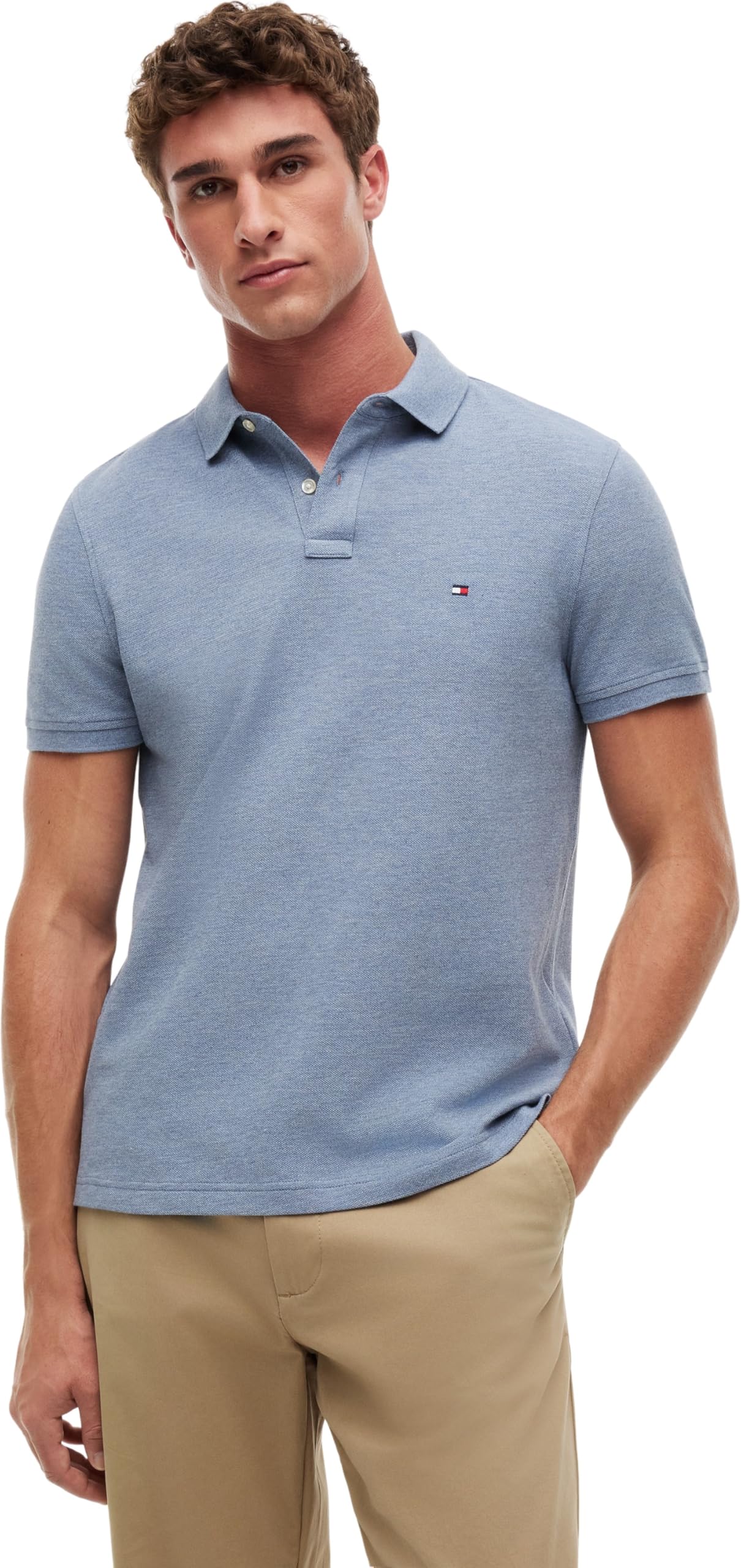 Tommy Hilfiger Men's 1985 Regular Polo Mw0Mw17770 S/S Polo, Blue (Brisk Blue Heather), XXL