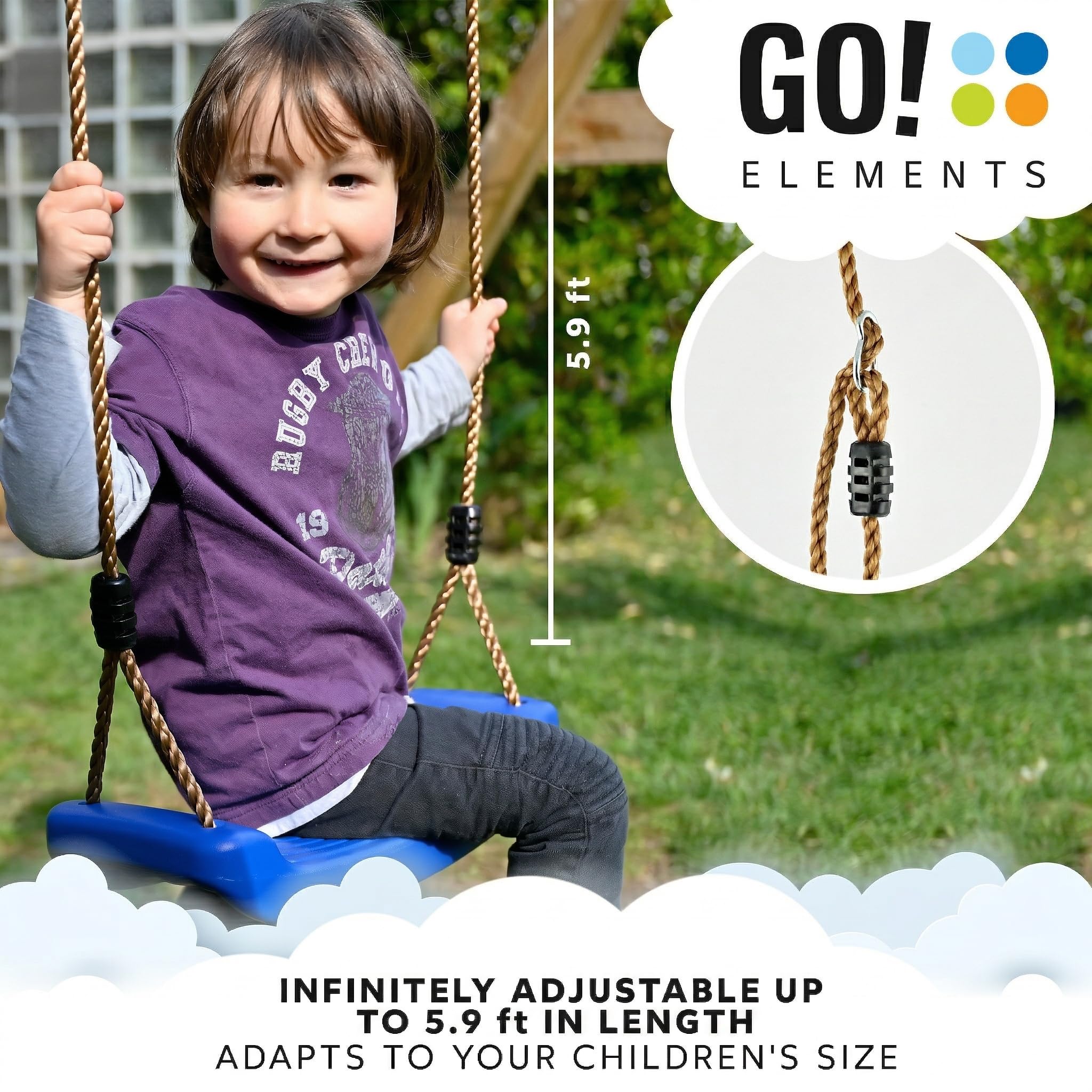GO!elements Balançoire de jardin - Balançoire enfant extérieur intérieur - Siège à bascule Planche à bascule pour enfants - Hauteur réglable - Antidérapant - Couleur : Vert GO!elements Balançoire de jardin - Balançoire enfant extérieur intérieur - Siège à bascule Planche à bascule pour enfants - Hauteur réglable - Antidérapant - Couleur : Vert