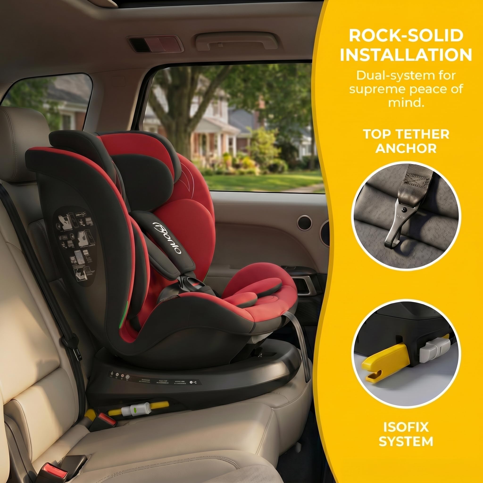 Bonio Siège auto I-SIZE 40-150 cm, pivotant à 360°, avec fixation Isofix, 0-36 KG (Rouge)