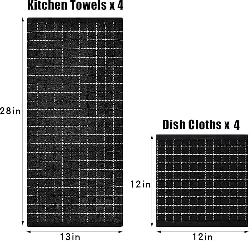 Miniatura 4 de Homaxy Juego de 8 toallas de cocina y paños de cocina, 12 x 12 y 13 x 28 pulgadas, juego de 8 toallas de cocina de rizo de algodón a granel, diseño