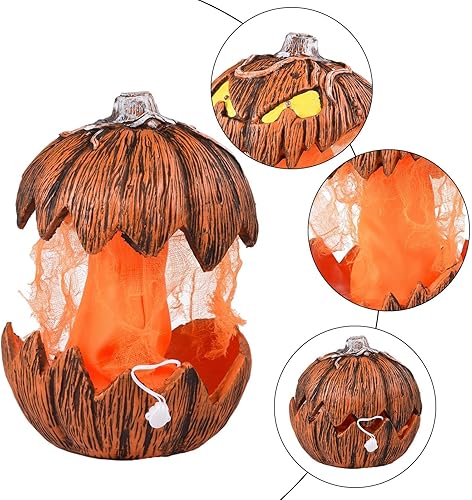 Miniatura 5 de Shakven Iluminación de calabaza de calabaza de Halloween – 2023 Gato Gourdo de Halloween – Decoración de farol, calabaza parlante con ojos,