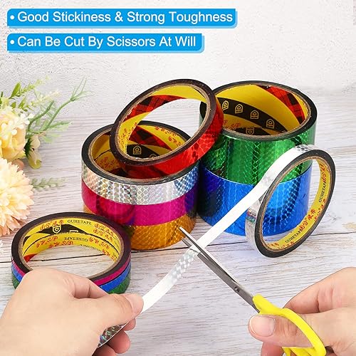 Miniatura 5 de PATIKIL Cinta prisma de 0.2 pulgadas x 32.8 yardas, paquete de 6 unidades holográficas metalizadas reflectantes autoadhesivas para manualidades,