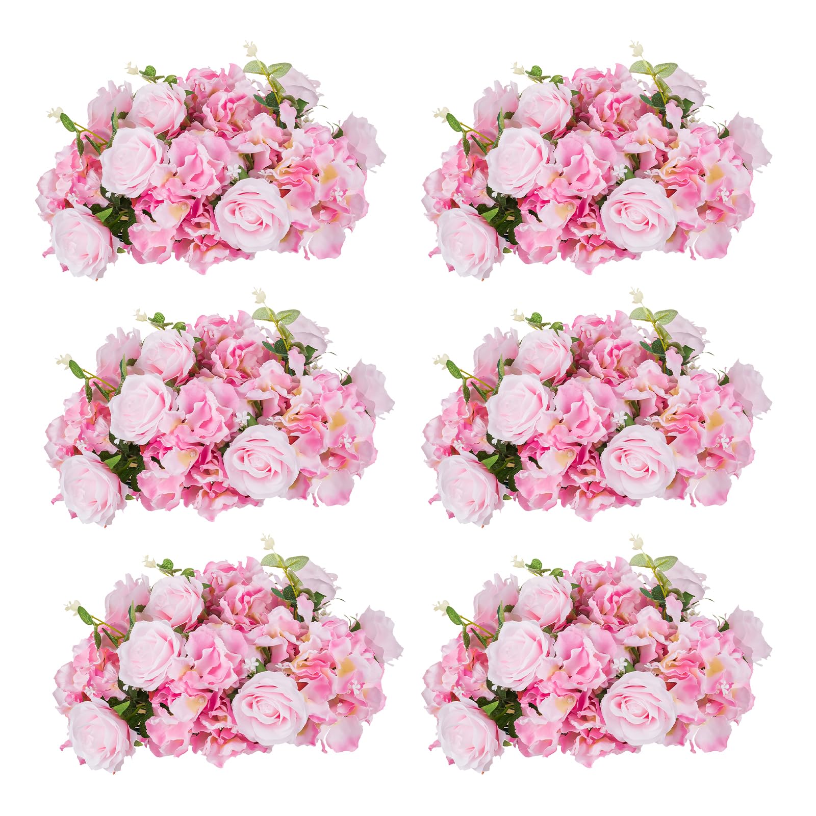 Inweder Flower Balls for Centerpieces Wedding Flowers - 6 Pcs Fake Rose Balls, Pink Flowers for Centerpieces Tables, Hydrangea Artificial Floral Ball, Arrangement Bouquet for Party, Valentine's Day