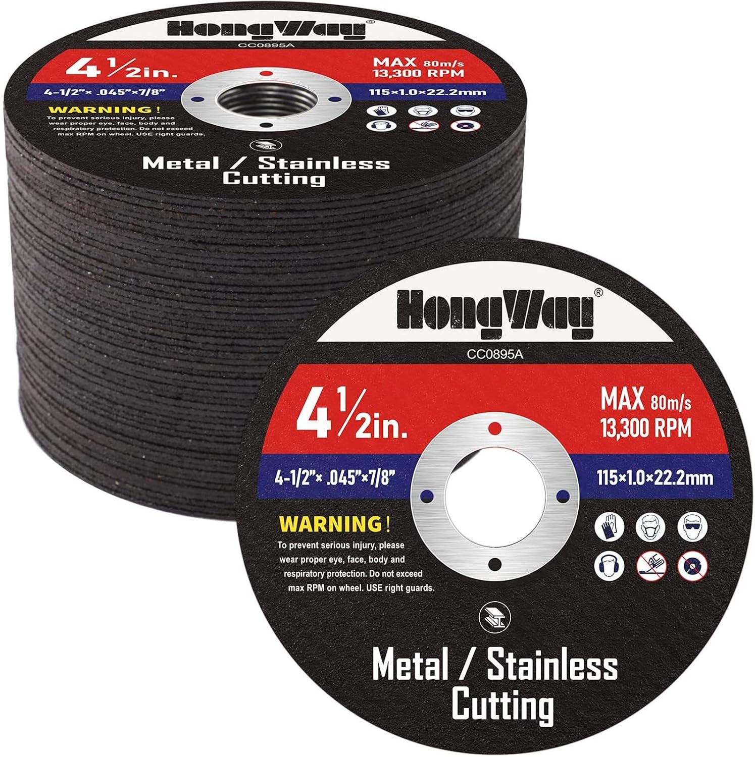 HongWay 50 Pack Cut-Off Wheels, 4-1/2 x 7/8-inch Metal&Stainless Steel Cutting Wheel, Thin Metal Cutting Disc for Angle Grinder