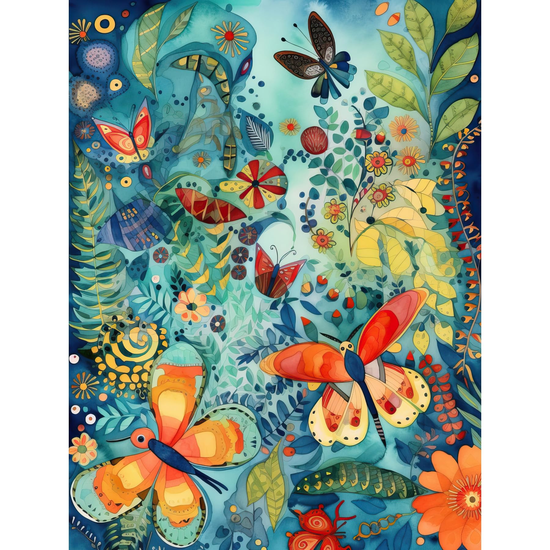 Artery8 Butterfly Insects in Flower Field Modern Folk Art Large Wall Art Poster Print Thick Paper 18X24 Inch