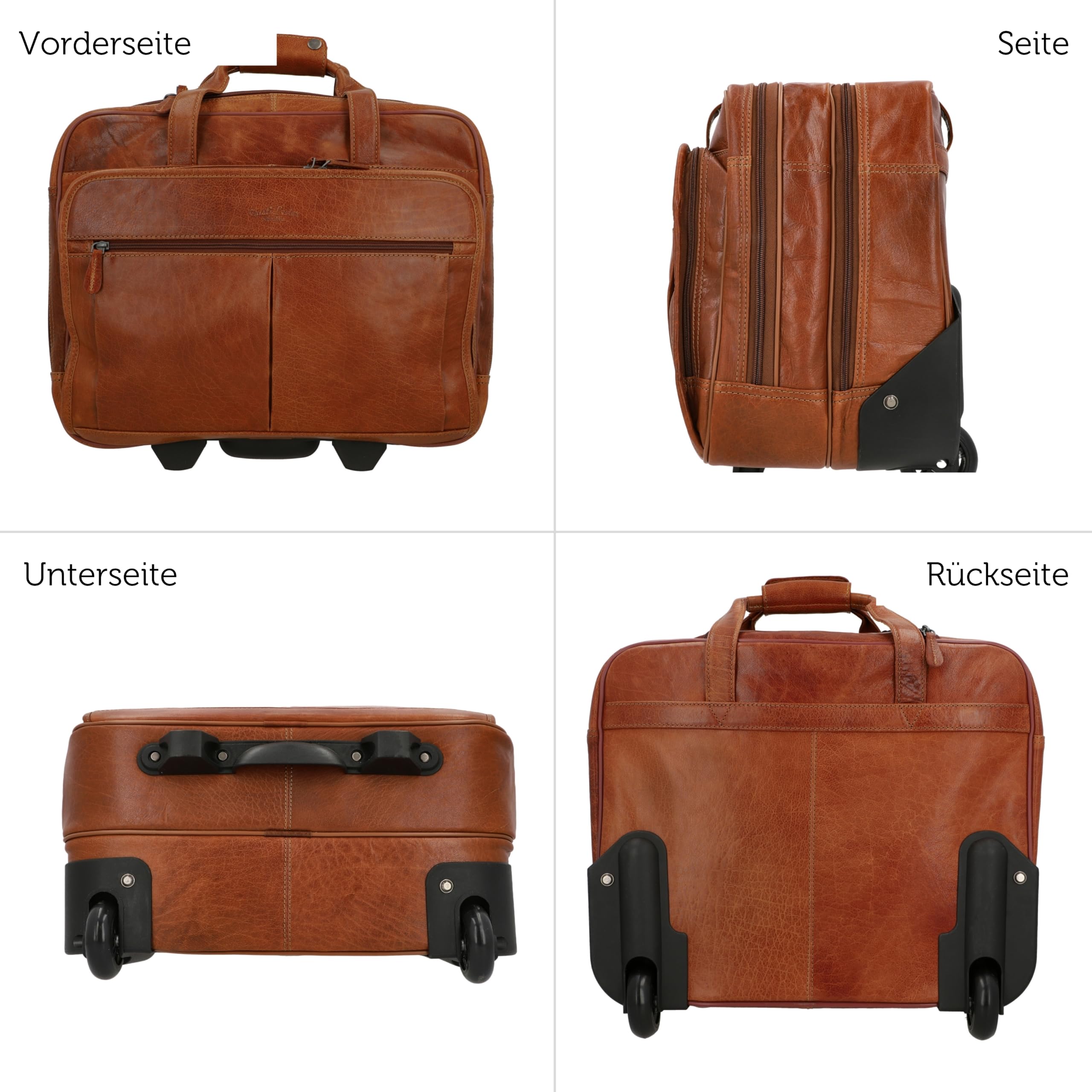 Gusti Leder Trolley Rollkoffer Handgepäck – Echtes Leder Cabin Suitcase mit Rollen – Business Trolley & Aktentasche mit Laptopfach für Reisen und Arbeit