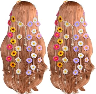 Sucrain 2pcs Sunflower Hippie Headband Floral Crown - Bohemian 70s Festival Hair Accessories for Women (Colorful Set)