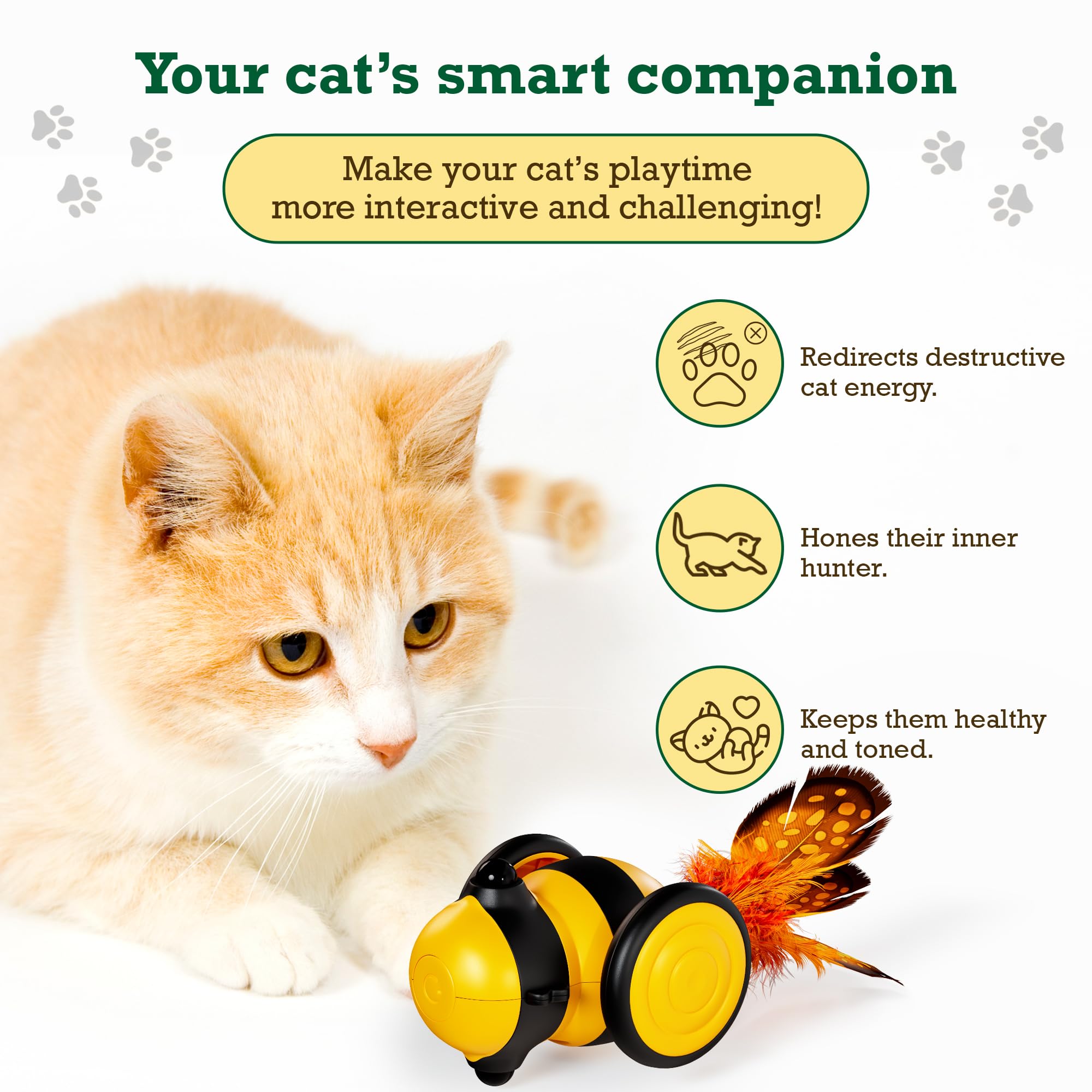 CUTIE PAW PAL Humble-Bee Interactive Cat Toy Car, Yellow