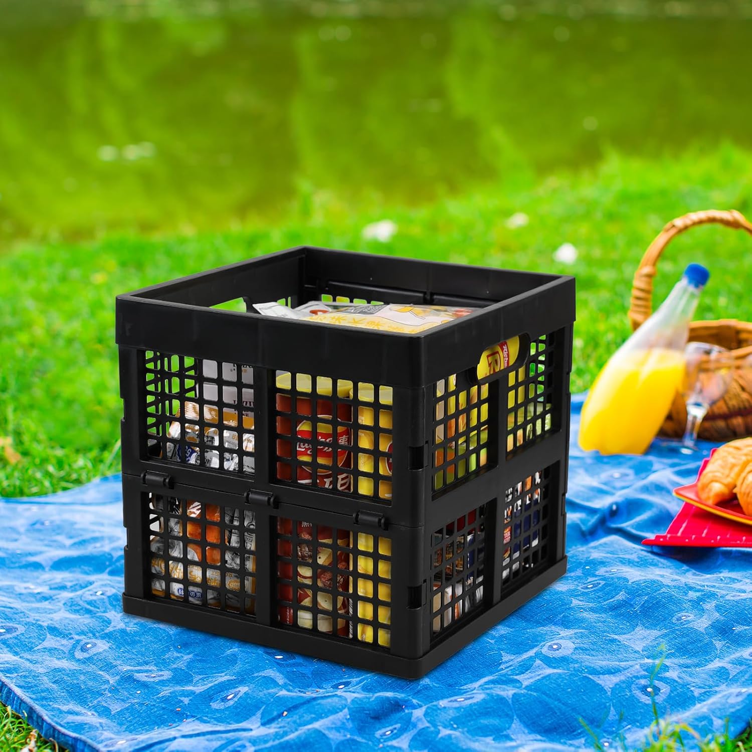 Black Square Milk Crate, 18 L Plastic Stackable Utility Crate, 3 Pack - Image 7