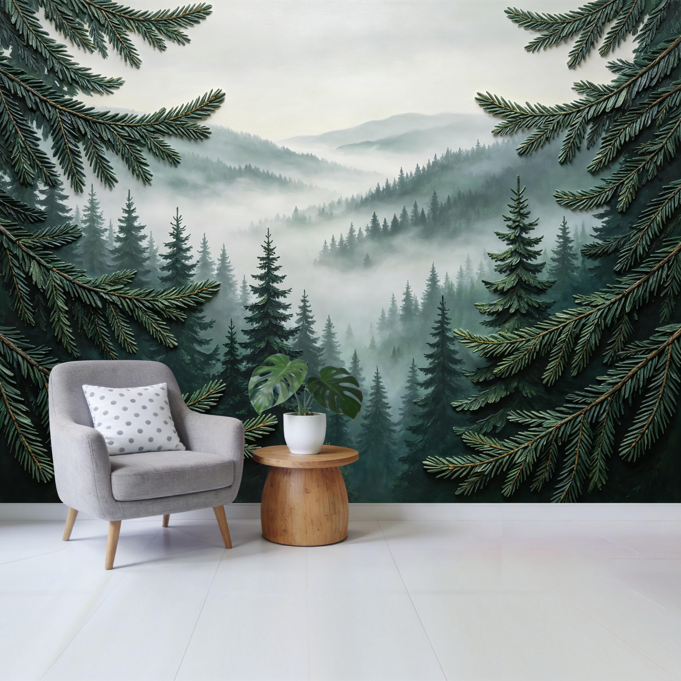 Qzlithotic Yq2605250649 Custom Size Wall Mural Misty Evergreen Pine Forest Landscape 3D Effect Selfadhesive Wall Fabric Removable Wallpaper For Home Office Decor