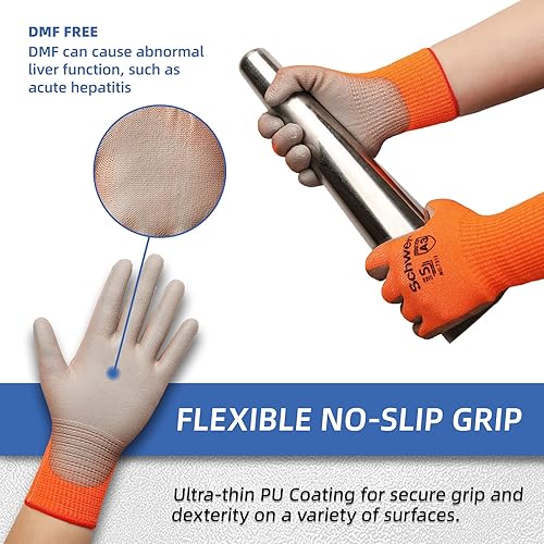 Miniatura 4 de Schwer 8 pares de guantes de trabajo resistentes a cortes, ANSI A3 a prueba de cortes con agarre en la palma de la mano, para hombres y mujeres,