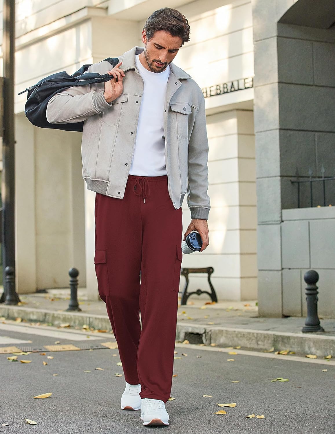 Deyeek Men's Cargo Sweatpants Open Bottom Baggy Sweat Pants for Mens Straight Leg Gym Cargo Sweats Lounge Pants with Pockets - Image 6