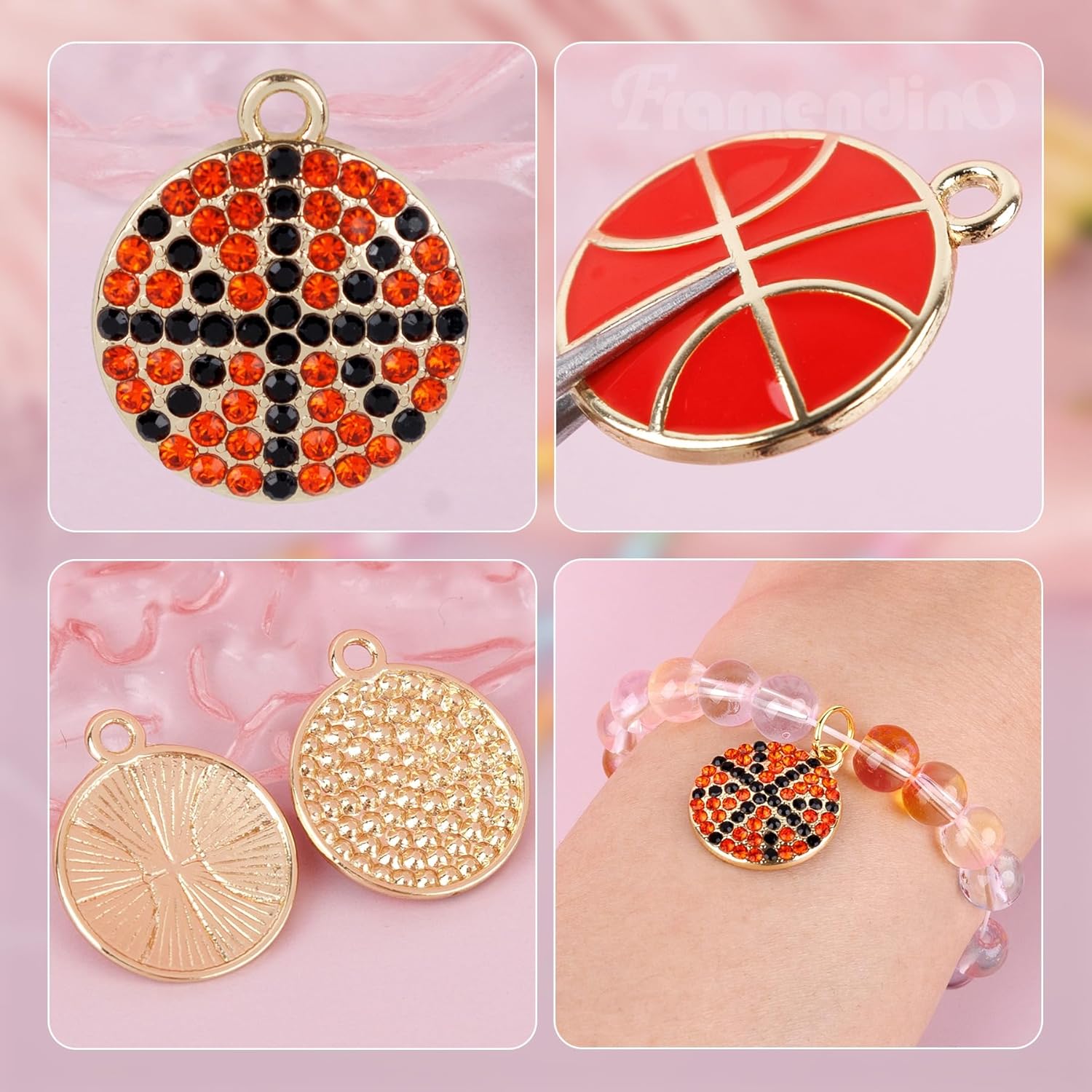 Framendino, 40 Pack Metal Enamel Basketball Charms Gold Colorful Metal Pendant for DIY Jewelry Making - Image 3