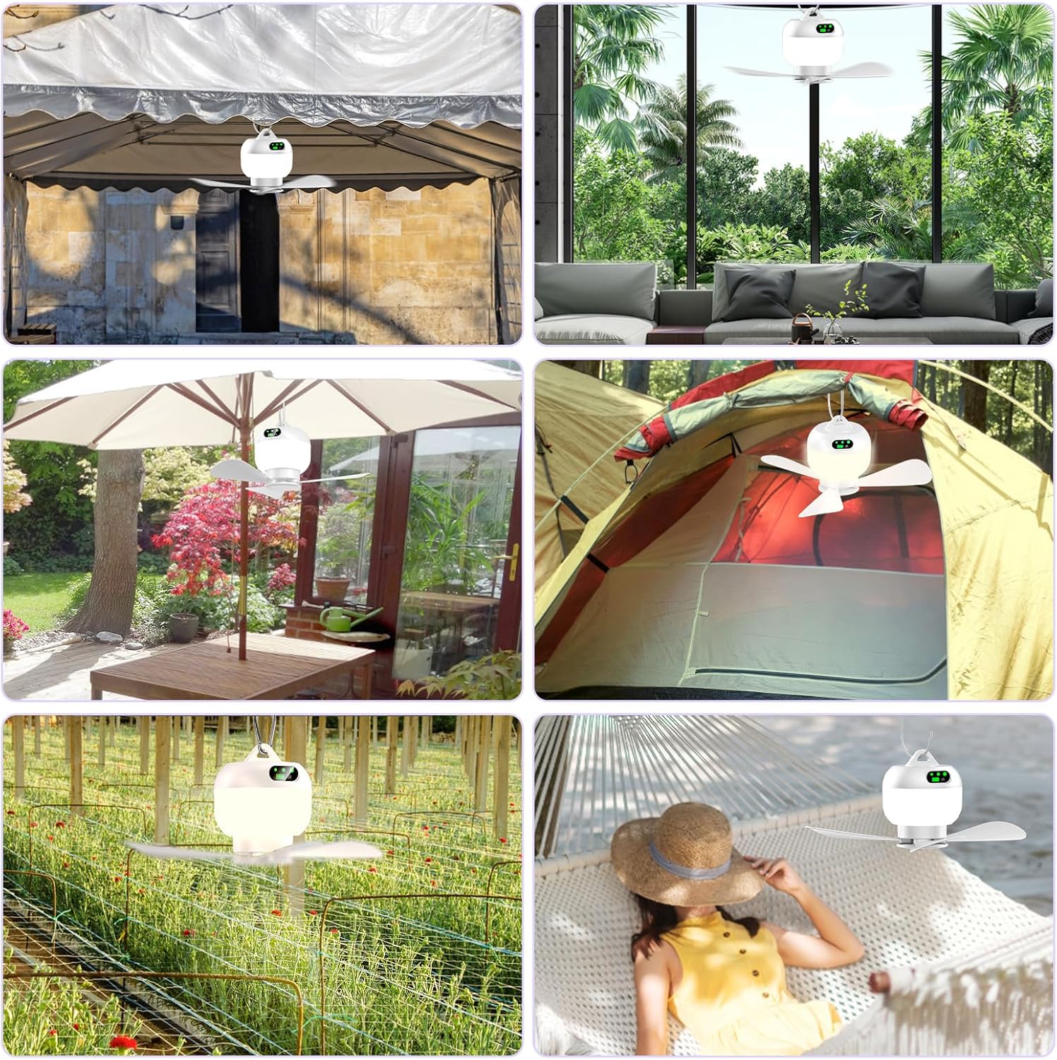 Small Portable Ceiling Fans with Remote Control, Outdoor Mini Tent Fan Rechargeable Camping Fan for Tents, 8000mAh Battery Powered Canopy Fan Light for Gazebo, Umbrella, Patio, RV - Image 7