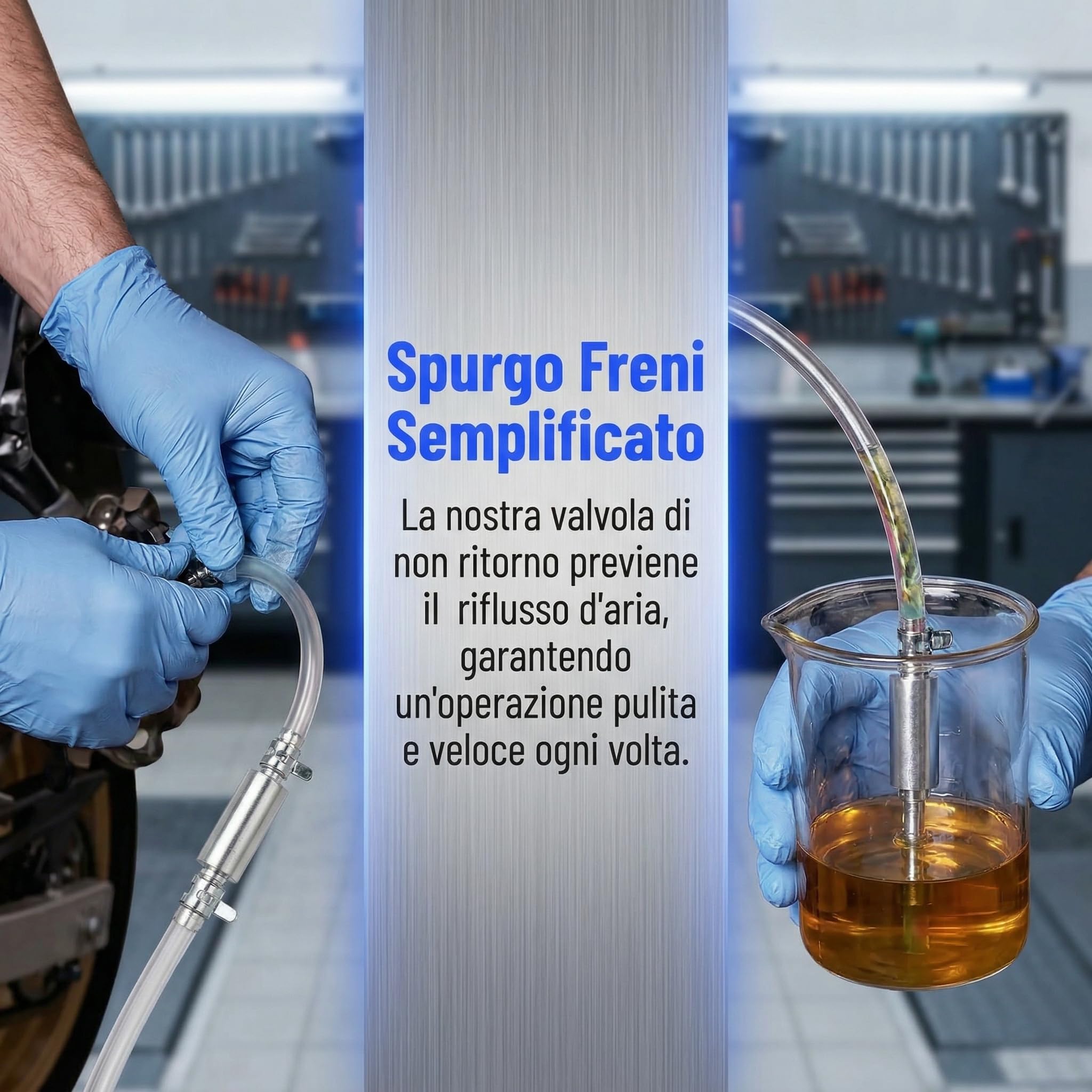 Kit Spurgo Freni Auto e Moto con Valvola Antiritorno, Attrezzo per Sanguinamento Impianto Freno e Frizione, Tubo Trasparente e Corpo in Alluminio, Universale (1 Kit)