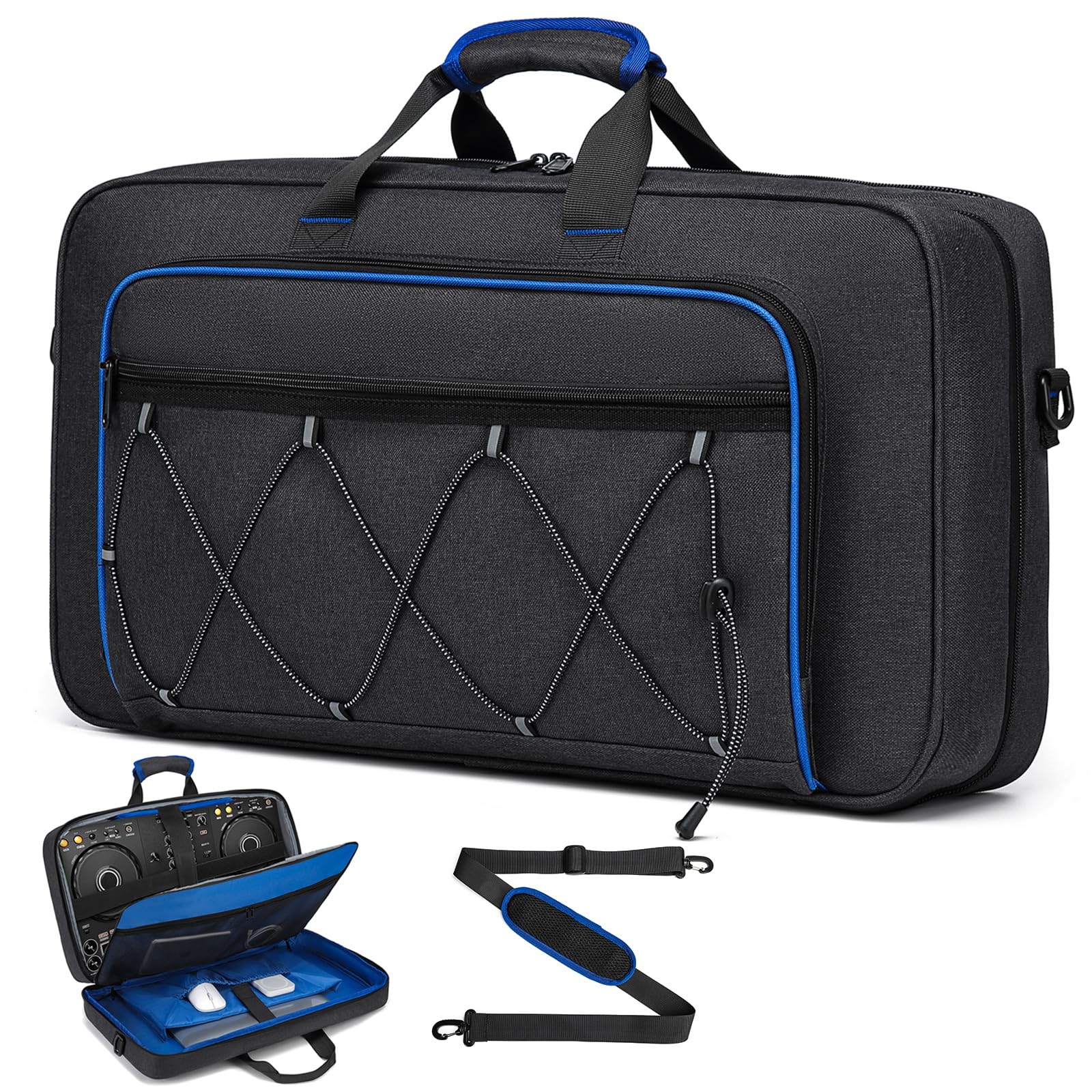 RUCYEN Borsa per DJ DDJ-FLX4/DDJ 400/DDJ REV1, borsa a tracolla imbottita con 4 tasche, per laptop da 15,6 pollici, cavi, custodia per mixer DJ con tracolla regolabile per attrezzatura DJ