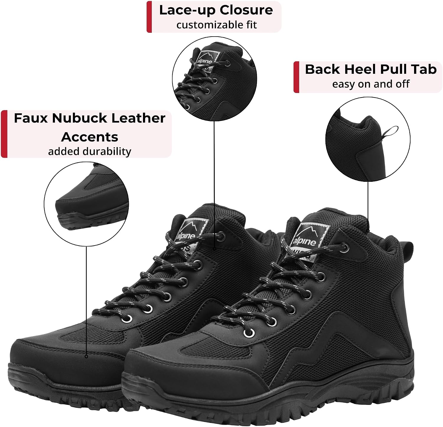 Alpine Swiss Brent Men's Lightweight Hiking Boots | Durable Outdoor Walking Shoes with Enhanced Grip & Comfortable Fit (RUNS LARGE – Size Down)
