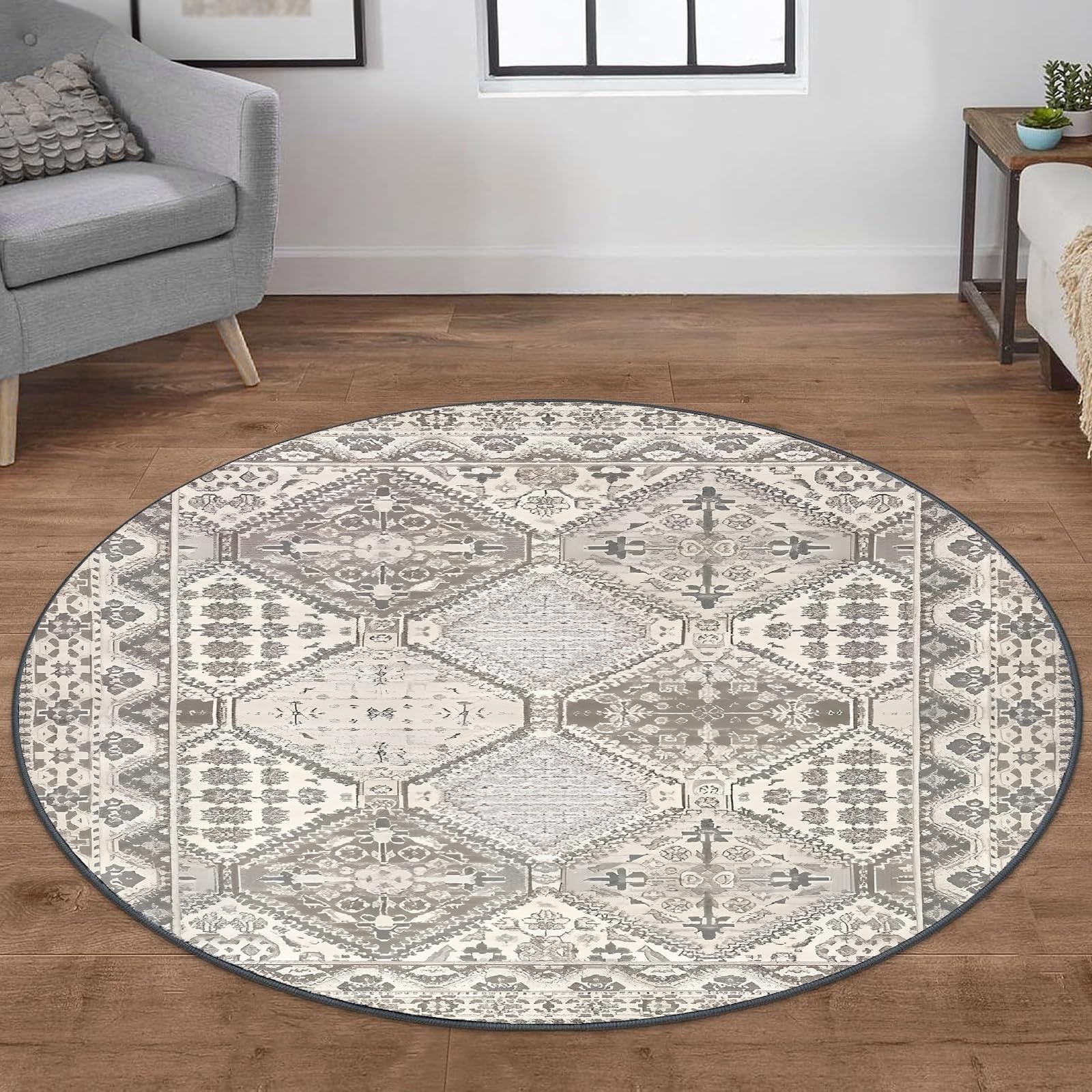 Tapis rond vintage antidérapant et lavable pour sols en bois