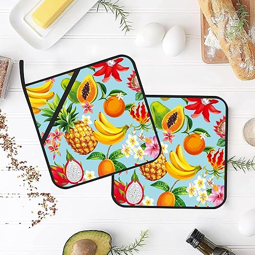 Miniatura 4 de Juego de 2 soportes para macetas de frutas tropicales hawaianas, resistentes al calor y antideslizantes, almohadillas calientes para horno de