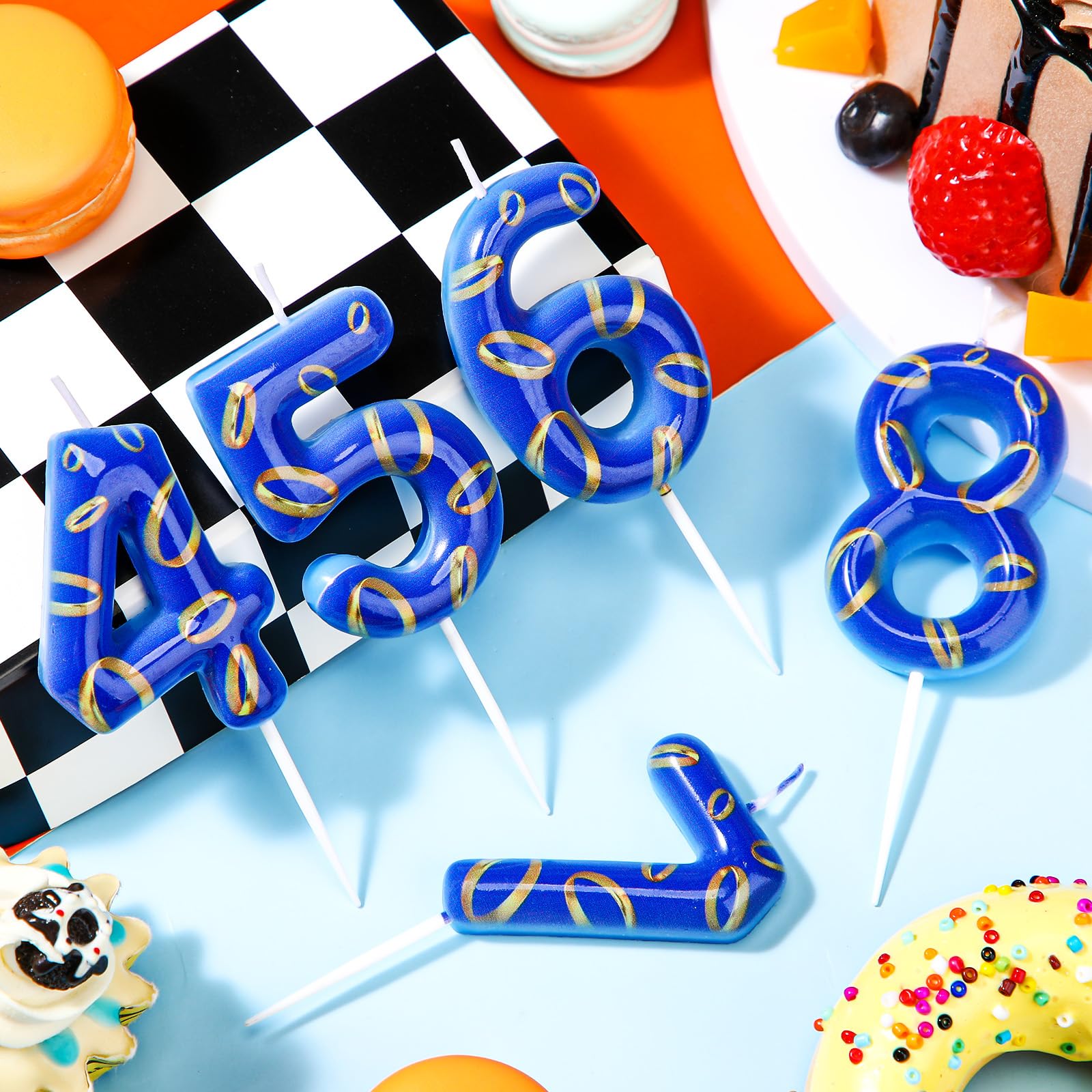 Conelist Number 4 Blue and Golden Rings Birthday Number Candle Blue Birthday Cake Topper for Boys Girls Cartoon Theme Party Decor Supplies