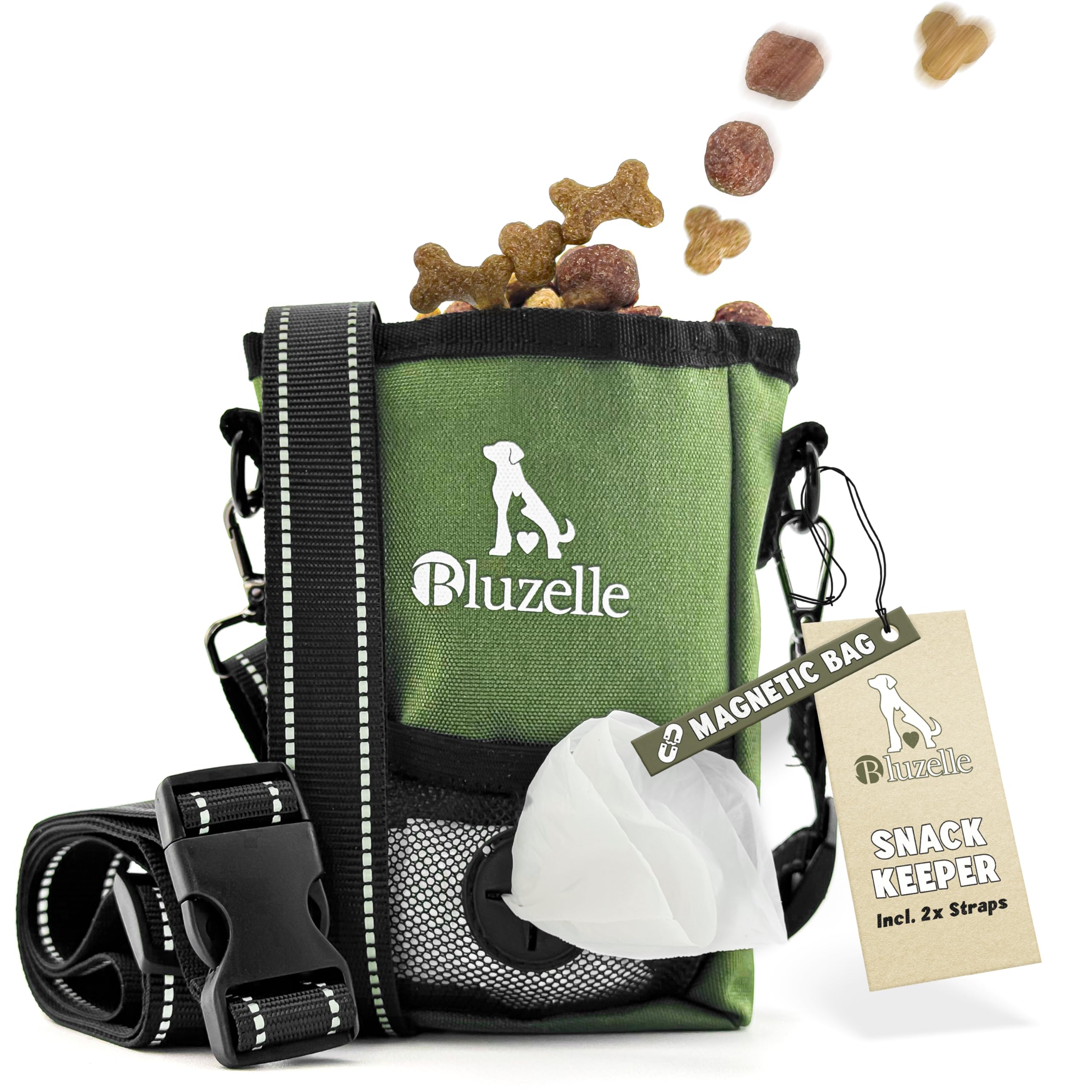 Borsa Addestramento Cani – Chiusura Magnetica & 3 Stili – Porta Premietti (650ml) – Marsupio & Cintura con Dispenser – SNACKKEEPER – Marchio Tedesco, Colore:Verde Oliva