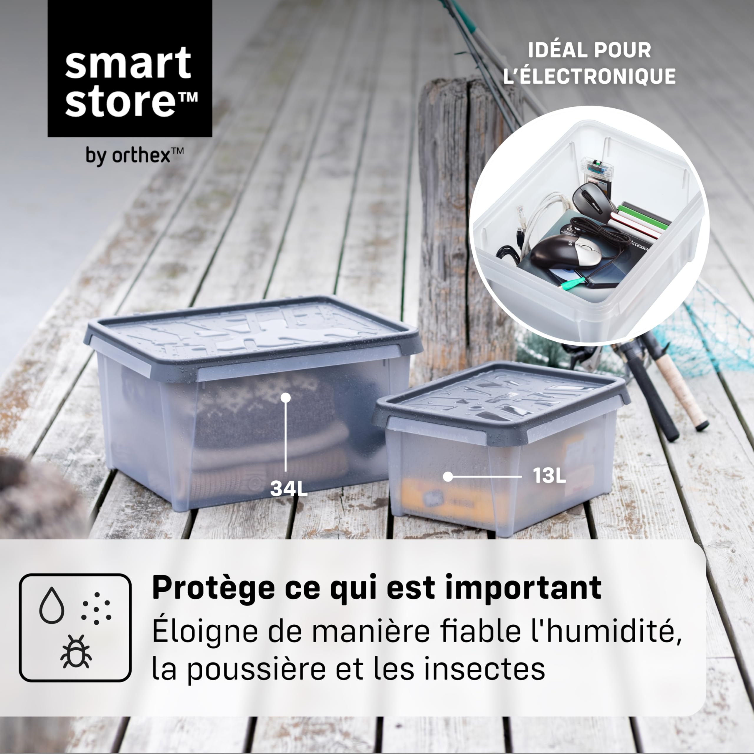 SmartStore Boites de Rangement en Plastique Garage avec Couvercles - Lot de 7 - Transparentes - IP64 - Étanches, Emboîtables et Empilables - Aptes au Contact Alimentaire - L 40 x I 30 x H 20 cm - 13L
