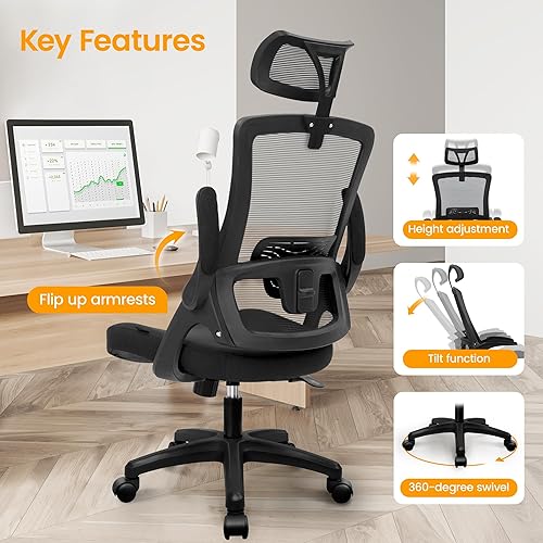 Miniatura 3 de NEO Chair Silla ergonómica de escritorio de oficina con respaldo alto, silla de malla para juegos de computadora con brazos ajustables para tareas