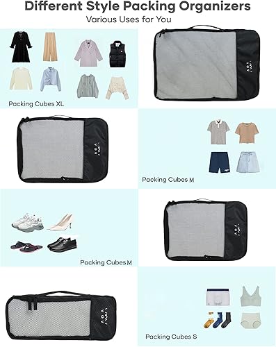 Miniatura 8 de ANKIT INTERNATIONAL Juego de cubos de equipaje de viaje (negro)  Organizadores de viaje pequeños, medianos, grandes y delgados  Juego de bolsas de