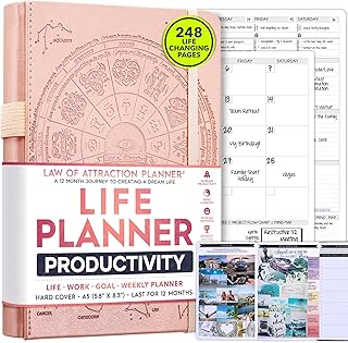 Life Planner - Undated Weekly & Monthly Planner, 12-Month Journey to Increase Productivity | Gratitude Journal, Life Organizer & Goal Journal | Include Foldable Vision Board, Habit Tracker & Stickers