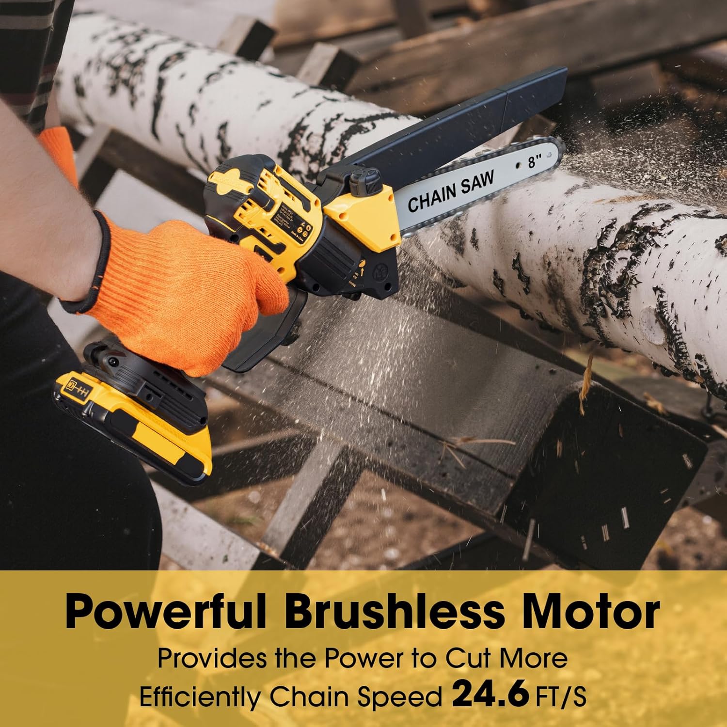 Chainsaw for Dewalt 20V MAX Battery, 8-Inch Brushless Cordless Pruning Chainsaw, 24.6FT/S Fast Powerful Cutting, 4000RPM Electric for Wood Cutting(Battery Not Included) - Image 5