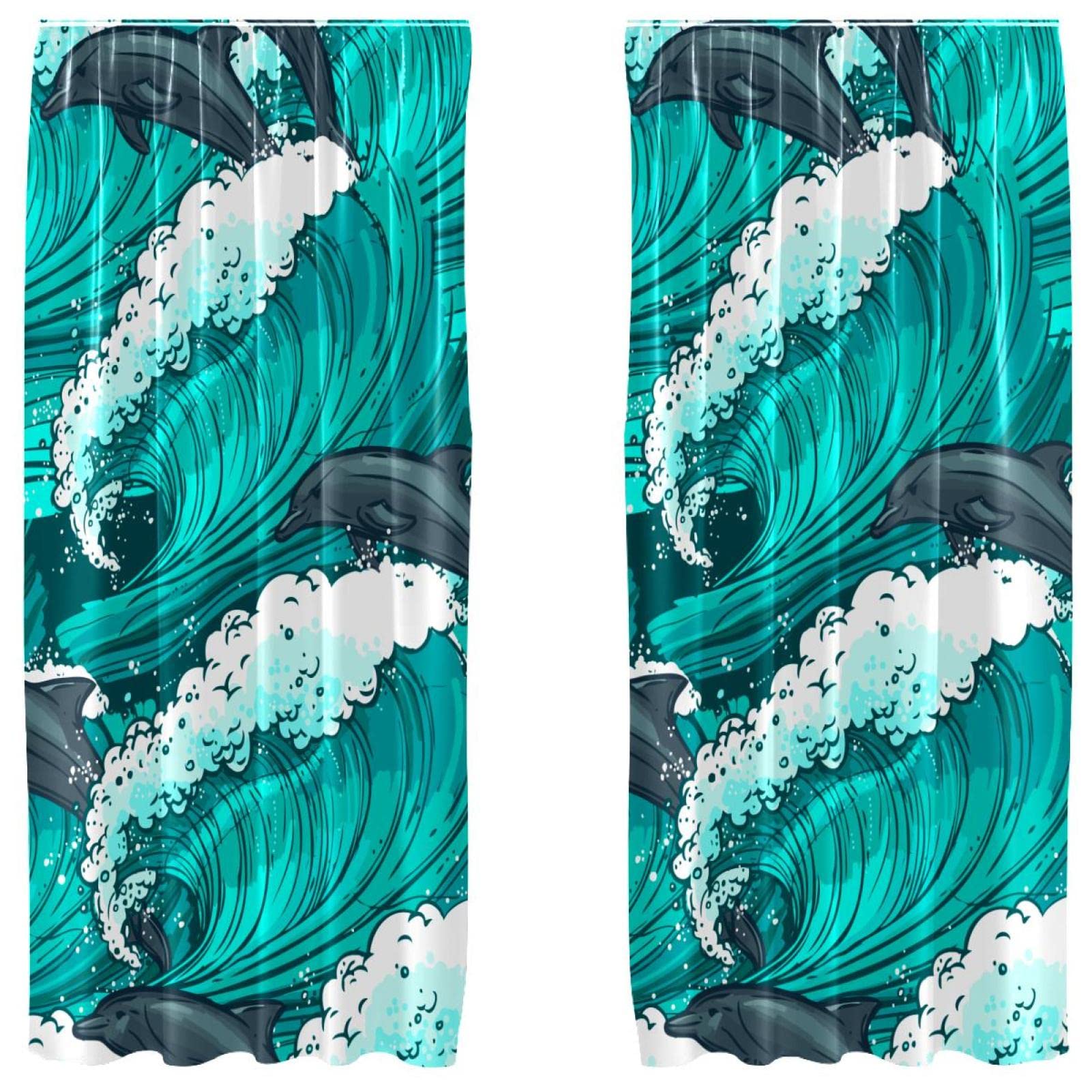 Cortinas decorativas de diseño marino, juego de 2 paneles ligeros de 55 x 84 pulgadas