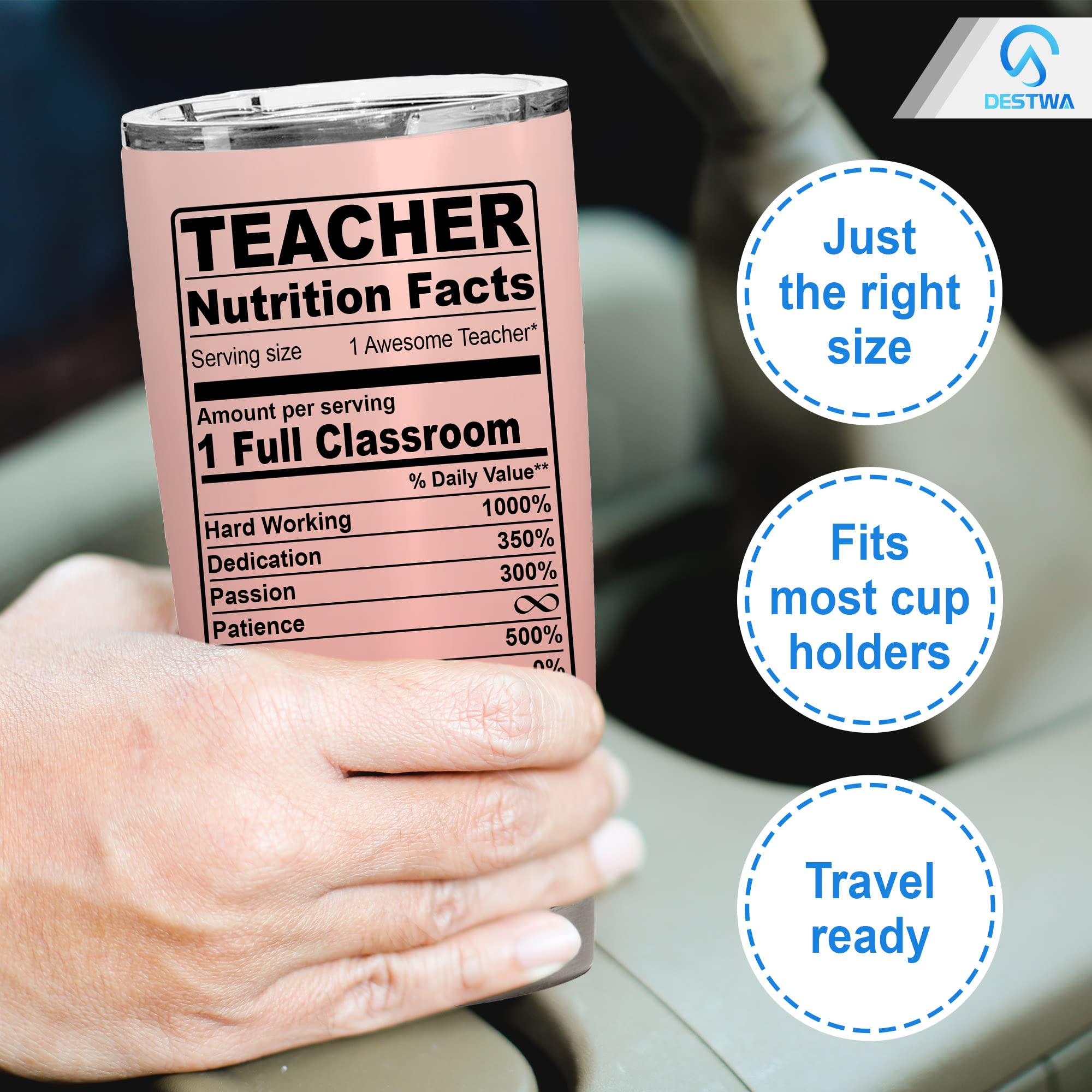 DESTWA Teacher Tumbler 20 Oz - Stainless Steel Insulated Cup, Teacher Appreciation Gift