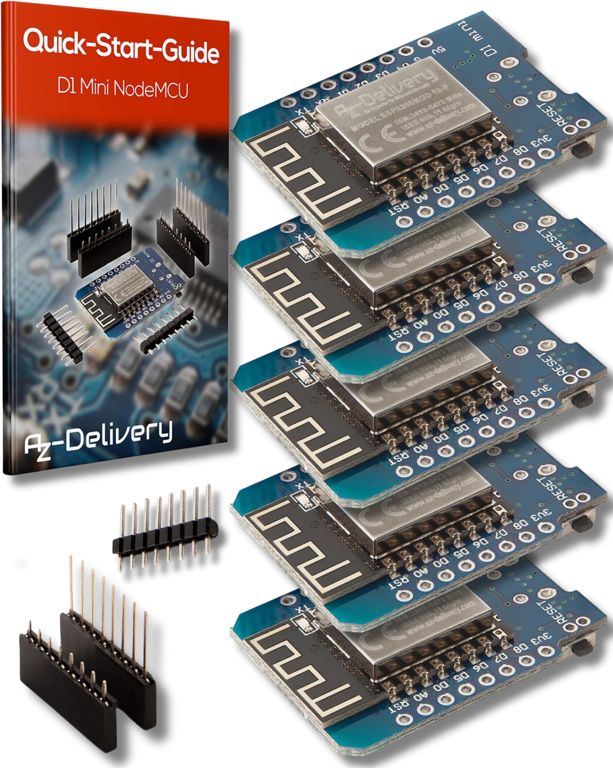 AZDelivery D1 Mini NodeMcu WiFi Board ESP8266-12F CH340G WLAN ESP8266 Micro USB Lua Module 3.3V 500mA compatible with Arduino Including E-Book!
