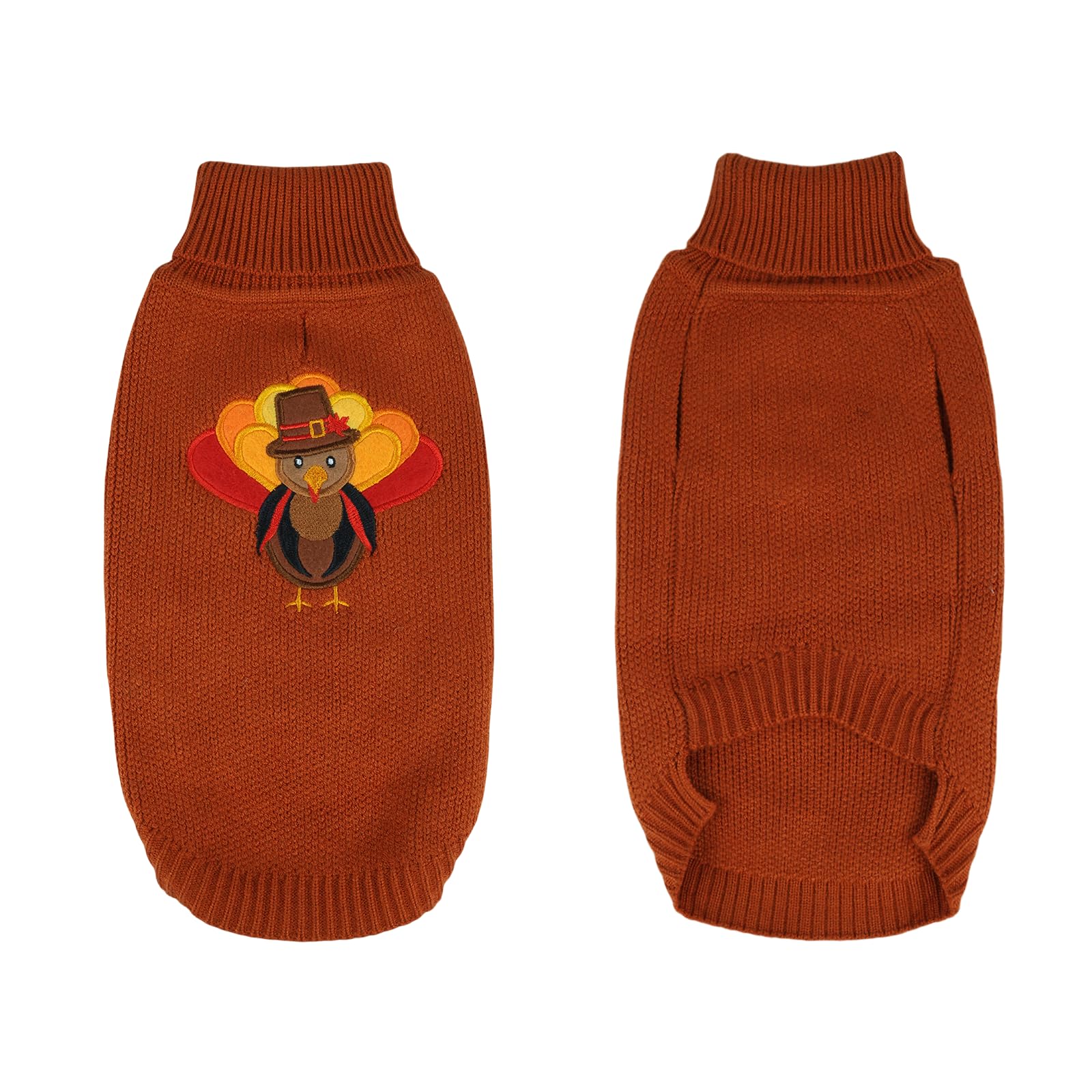 DELIFUR Thanksgiving Dog Turkey Sweater - Cat Turtleneck Knitted Sweater with Leash Hole Thanksgiving Outfit for Cat Puppy Fall Color (Brown2#, Small)