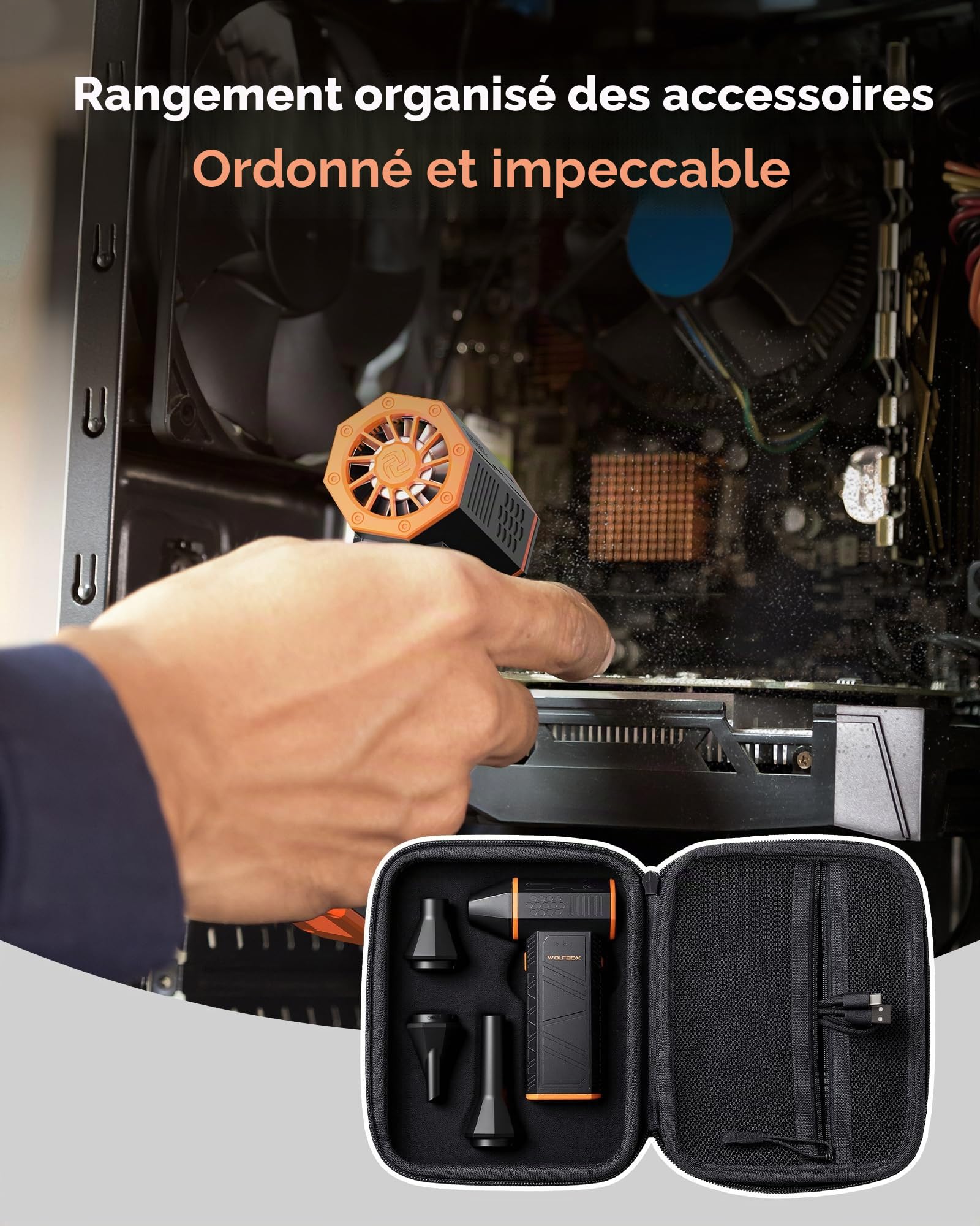 WOLFBOX Étui de transport rigide compatible avec MF100 MF200 MF60 MF70 dépoussiéreur électrique, sac de rangement de voyage résistant aux chocs pour souffleur d'air comprimé et accessoires, résistant