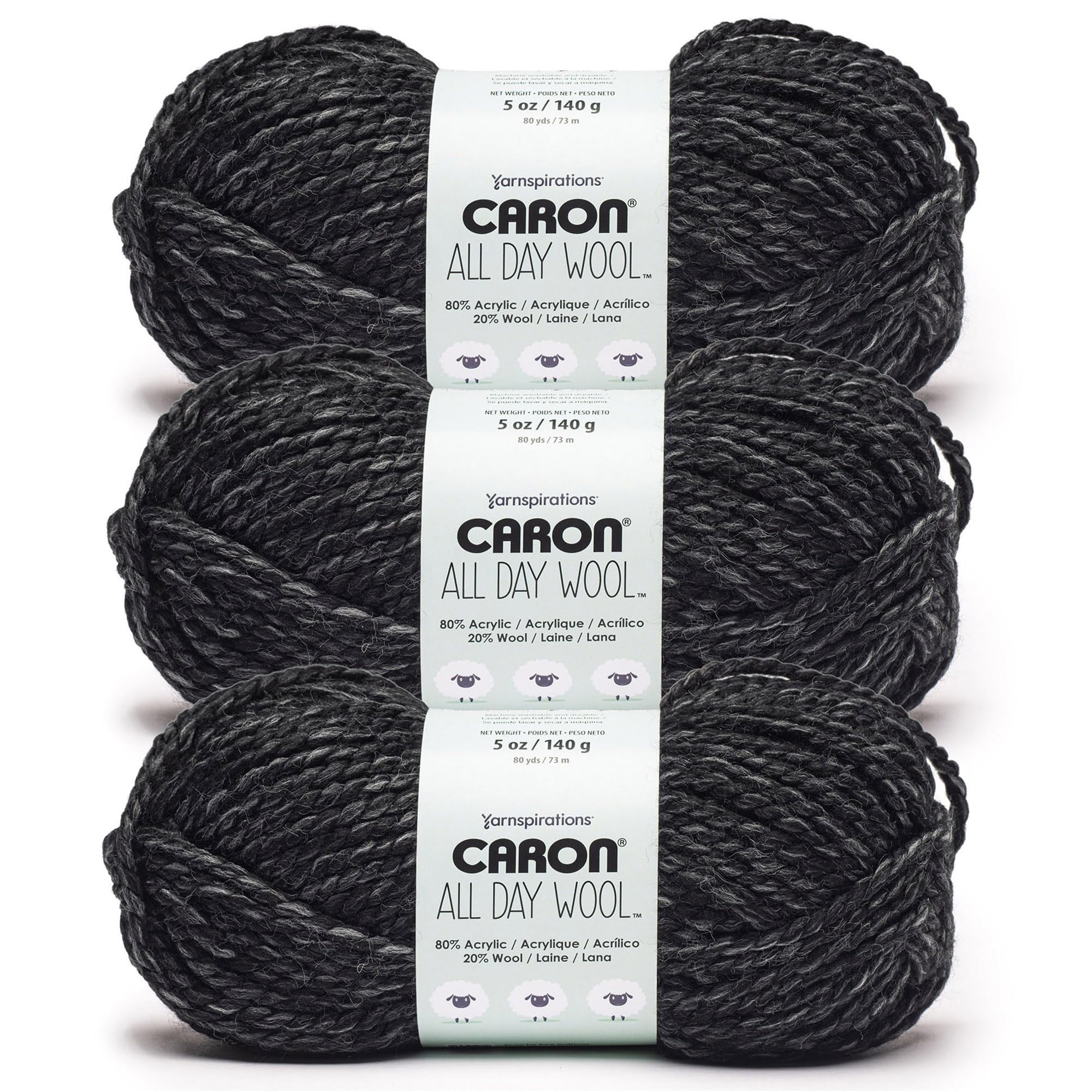 Caron All Day Wool Night Owl Yarn - 3 Pack of 170g/6oz - 80% Acrylic 20% Wool - # 6 Super Bulky - 108 Yards - Knitting/Crochet
