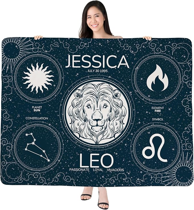 Custom Personalized Zodiac Blanket, Astrology Birthday Gift, Fully Customizable with Your Name, Unique Design with Zodiac Sign and Constellation, Soft Sherpa Fleece Material, 60