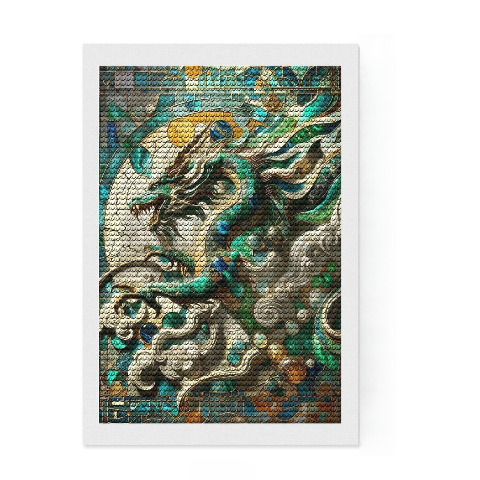 Junmoney Asian Jade Dragon Kintsugi Diamond Painting Set 8"x12", Birthday Gift, Vintage Style Decor, Modern Decor, Seasonal Gift Choice, Creative Hobby