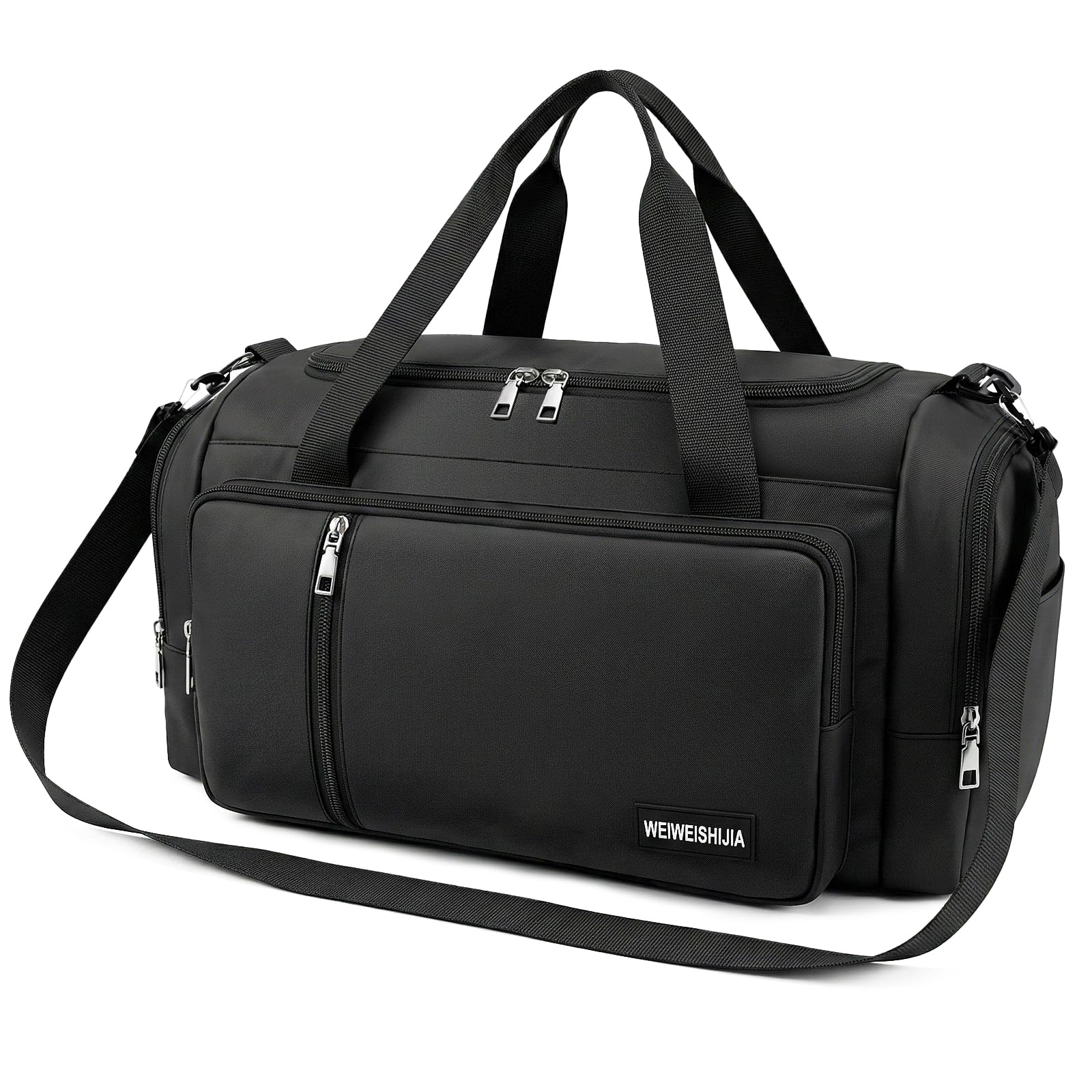 Alaoo Travel Gym Bag, Sports Gym Bag with Water Bottle Bag and Zippered Bag and A Shoe Compartment, Durable Sports Holdall Bags Travel Bag for Fitness, Travel, Hiking, Black