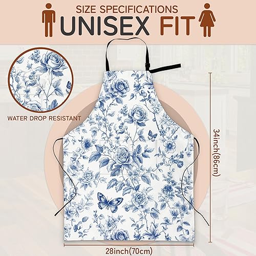 Miniatura 2 de Delantales de cocina para hombres y mujeres, delantal de chef ajustable con 2 bolsillos, delantal de cocina suave y duradero