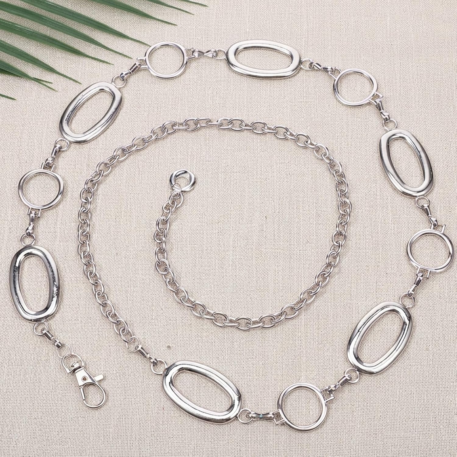 Silver Chain Belt for Women Metal Silver Waist Chain 42.9 Inch Metal O Ring Chains Belts Western Belly Chains Waist Jewelry Waists Beads for Dress Jeans Women
