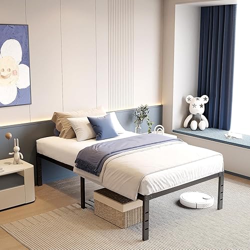 Miniatura 4 de zizin Base de cama tamaño King de 16 pulgadas, plataforma de metal, no necesita somier, base de colchón con listones de acero, soporte de cama