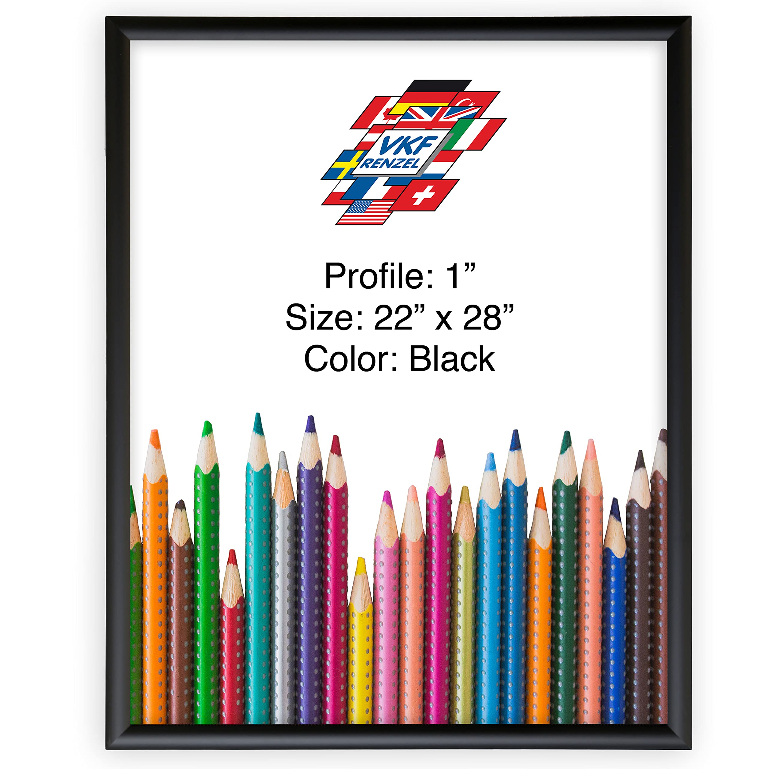 Aluminum Snap Frames, Pack of 2 Front Loading Picture Frames, 22" x 28", 1 Inch Profile, Black Finish, with Non-Glare PVC Covers and Sturdy Plastic Backings