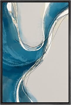 IDEA4WALL Framed Canvas Print Wall Art Vibrant Blue Gray Paint Stroke Landscape Abstract Shape Illustrations Modern Art Minimal Decorative Relax/Calm for Living Room, Bedroom, Office - 24"x36" Black