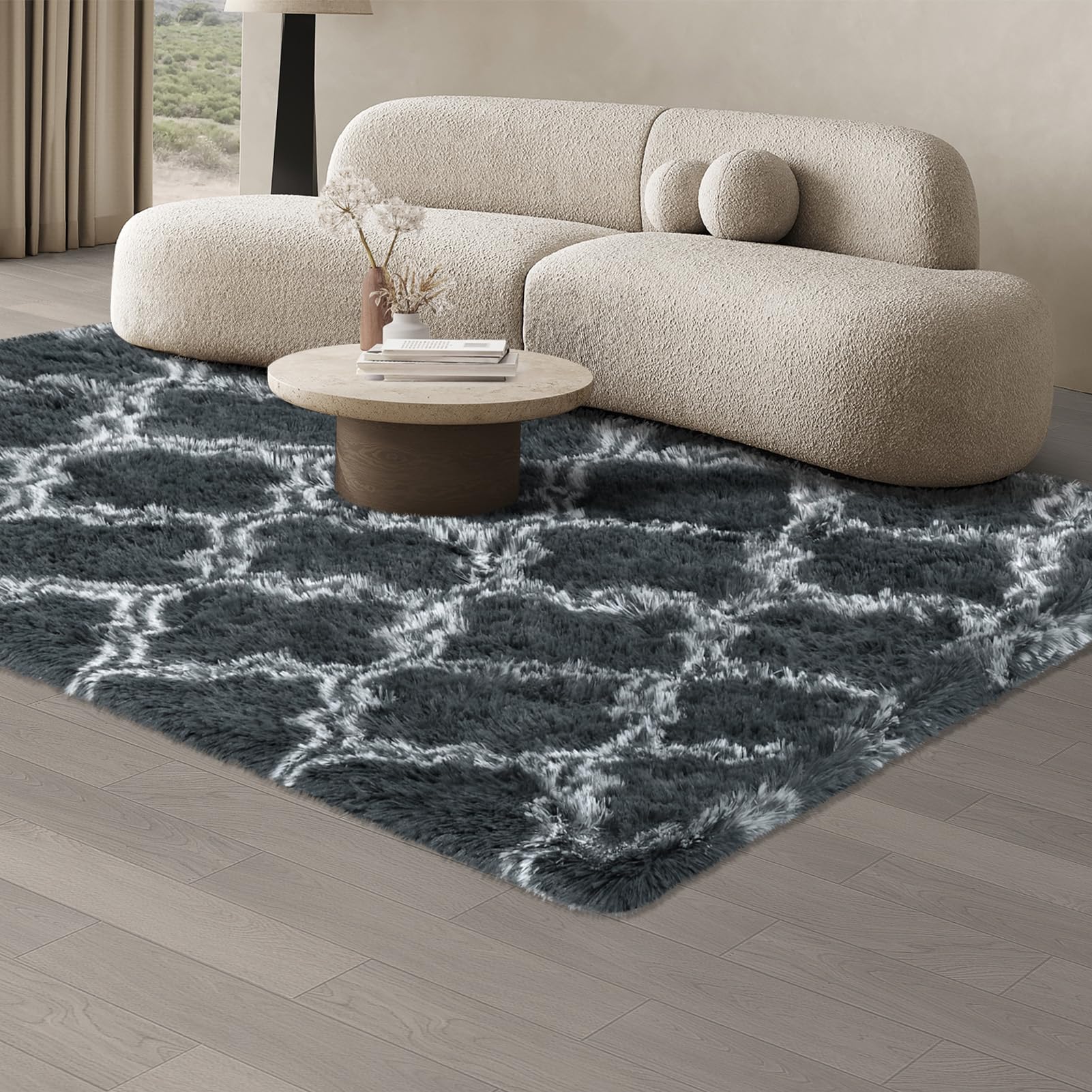JOJOSEE Rugs Living Room, 140 x 200 cm Grey Area Rug, Anti Slip Soft Fluffy Shaggy Extra Large Floor Carpets Mat for Bedroom, Nursery Bedside (Grey Lantern, 140 x 200cm) โ image 1