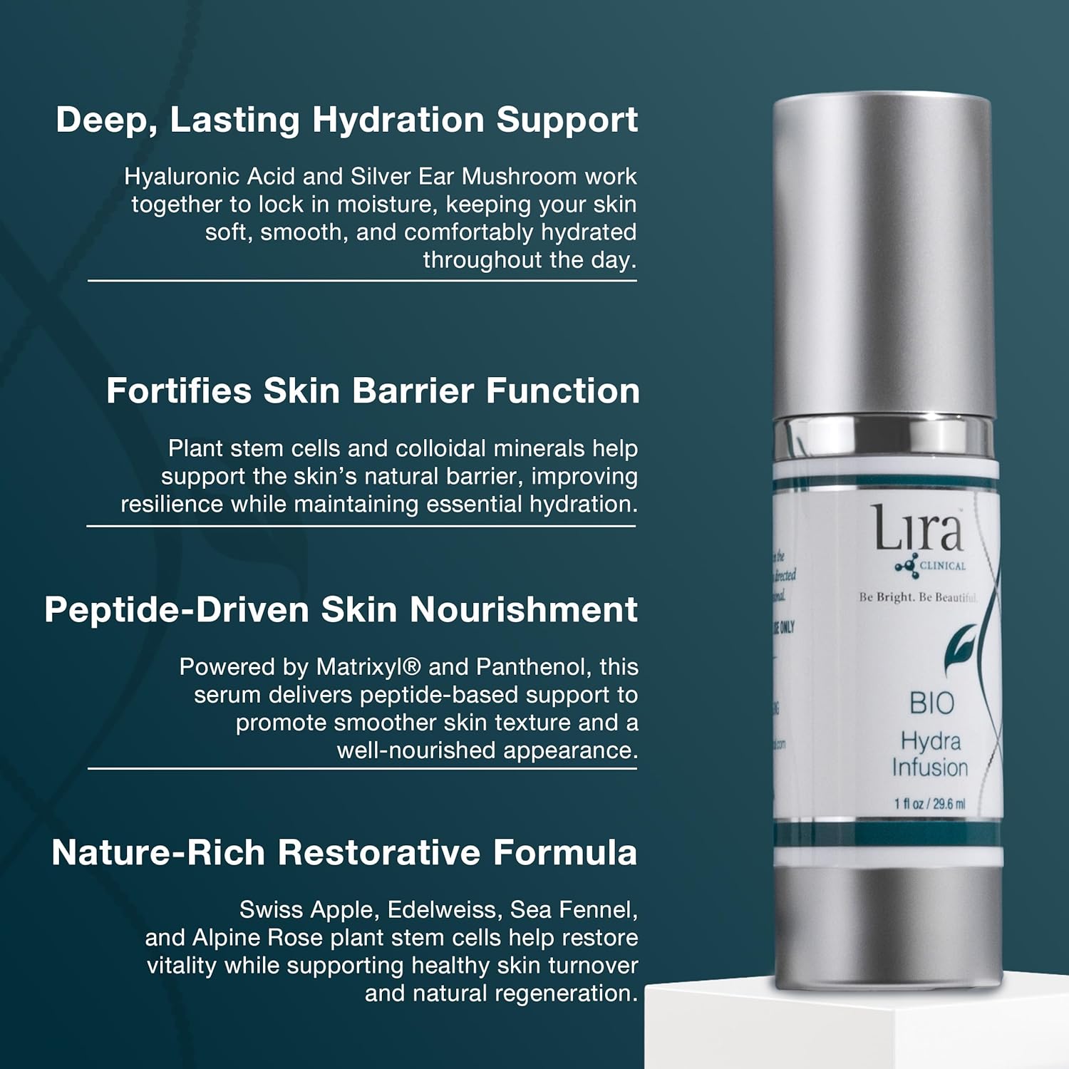 Lira Clinical BIO Hydra Infusion - Hydrating Face Serum with Hyaluronic Acid, Plant Stem Cells, and Minerals - Lightweight Facial Serum for Smooth, Refreshed Skin - Travel Size Daily Skincare - 1 Oz - Image 3