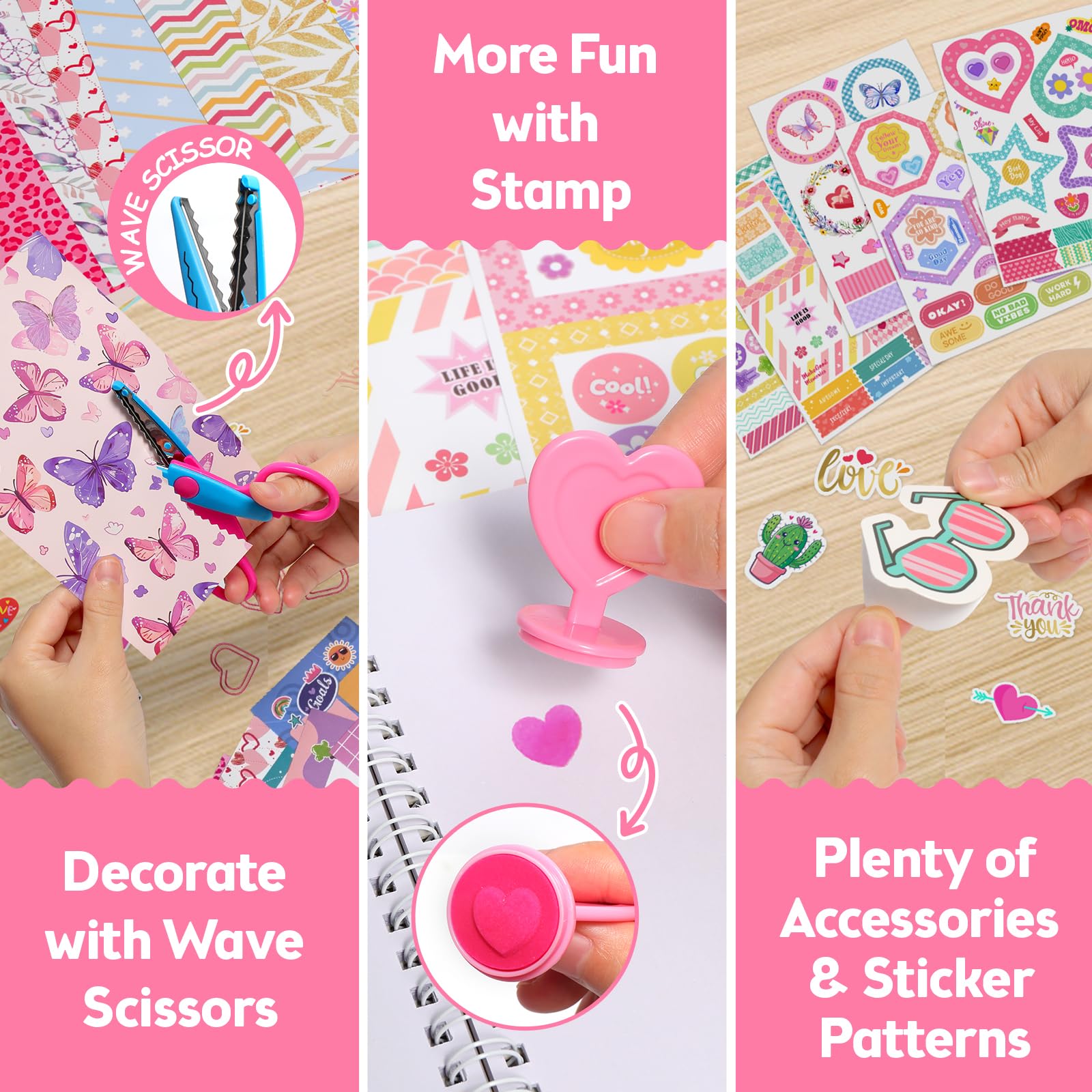 Sunrad Set diario fai da te per bambini, Scrapbook & Diary Supplies Set con taccuino A5, per scrapbook fai da te, kit di cancelleria, regalo per ragazzi 6, 7, 8, 9, 10, 11, 12 anni
