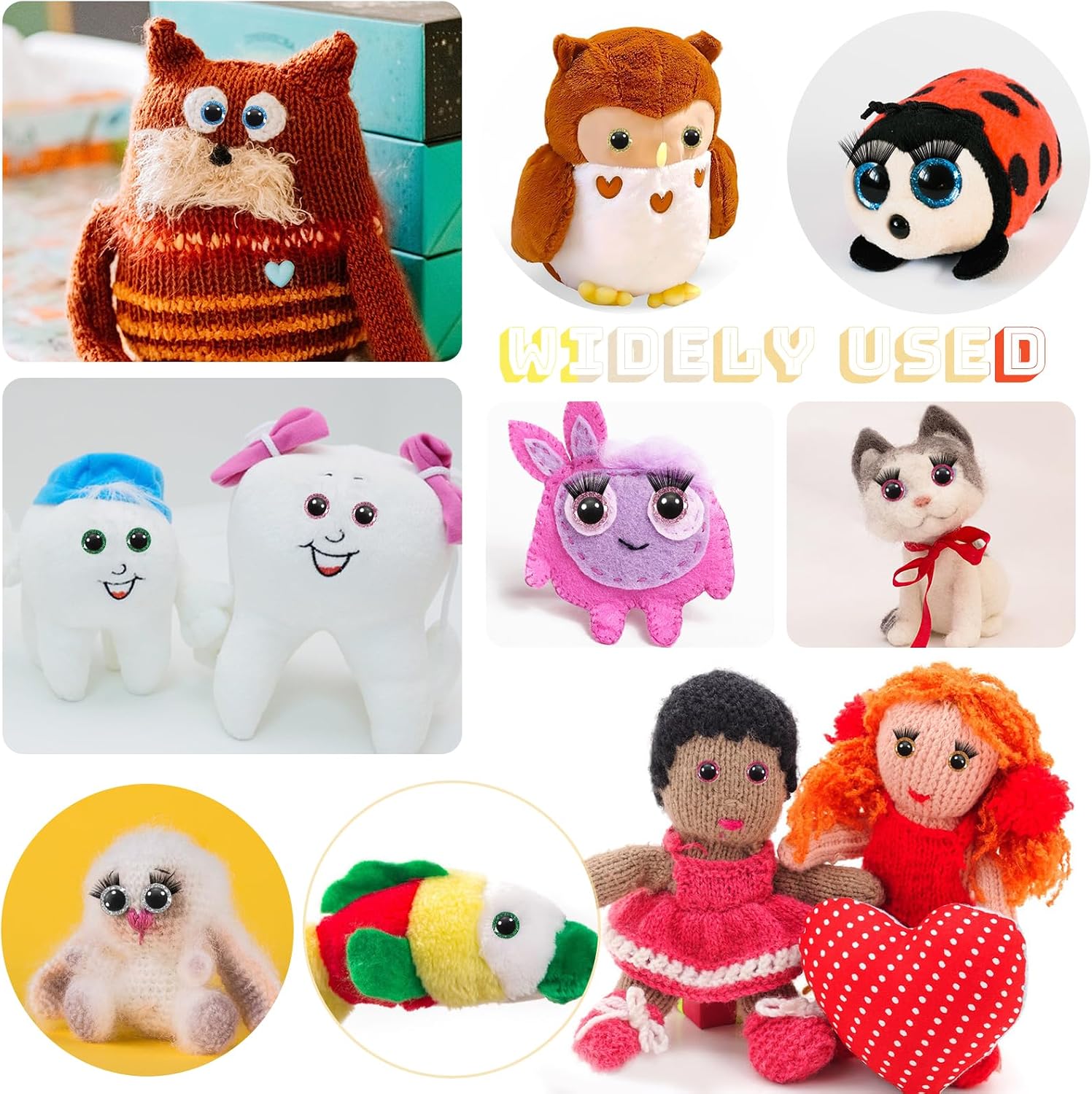 TOAOB 14pcs 12mm Safety Eyes Plastic Glitter Safety Eyes with Eyelashes and Washers for Amigurumis 7 Colors Craft Crochet Eyes for DIY Puppet Stuffed Animals Doll Making