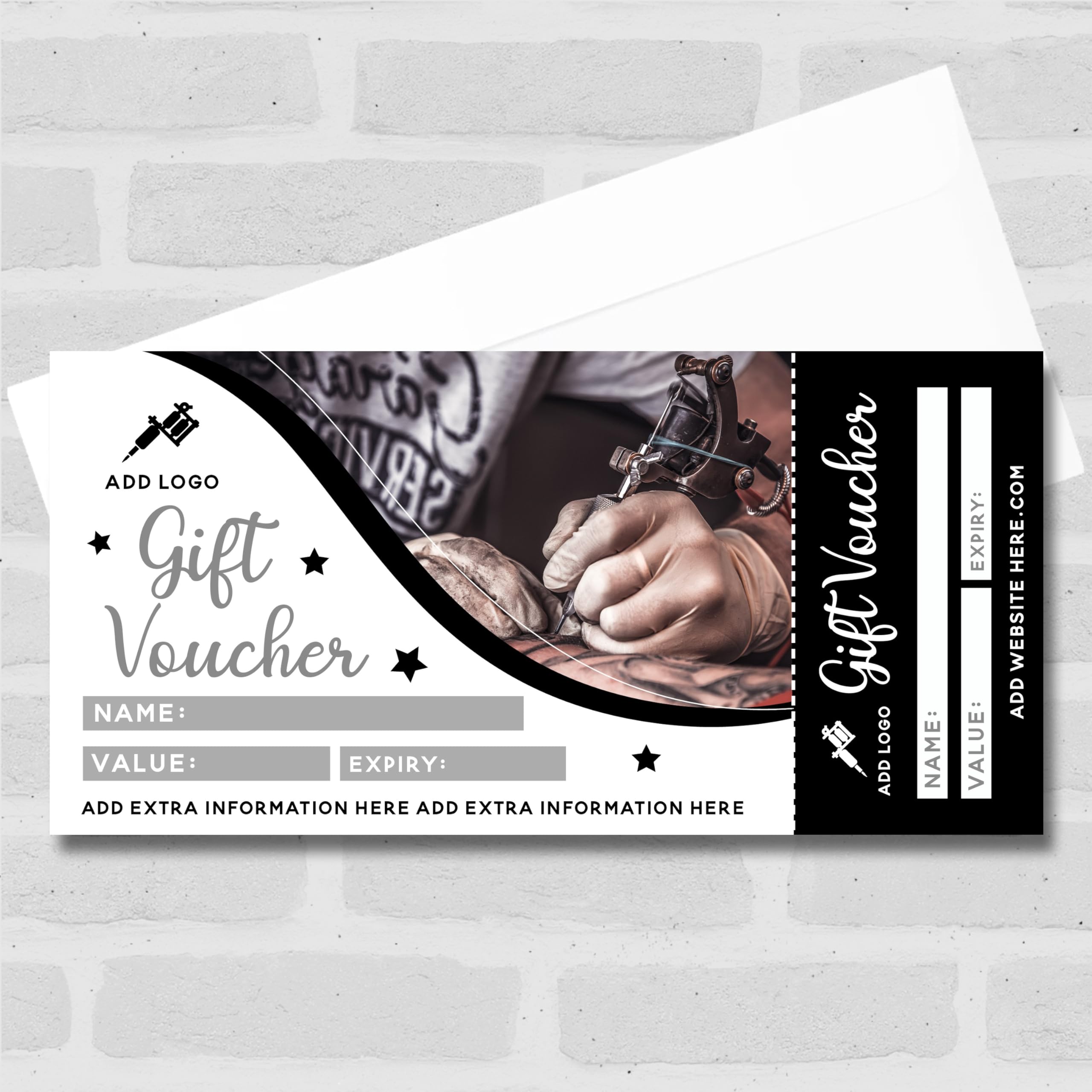 The Card Zoo Tattoo Studio Black Any Details Perforated Business Gift Voucher